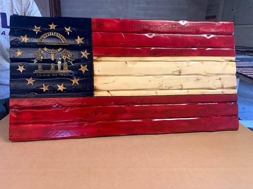 Georgia Handcarved Wooden Flag
