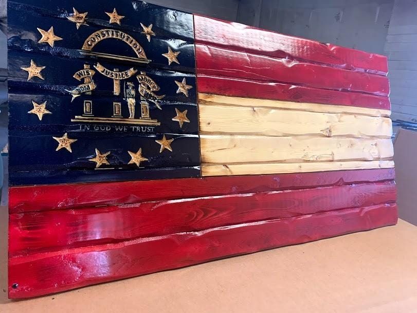 Georgia Handcarved Wooden Flag