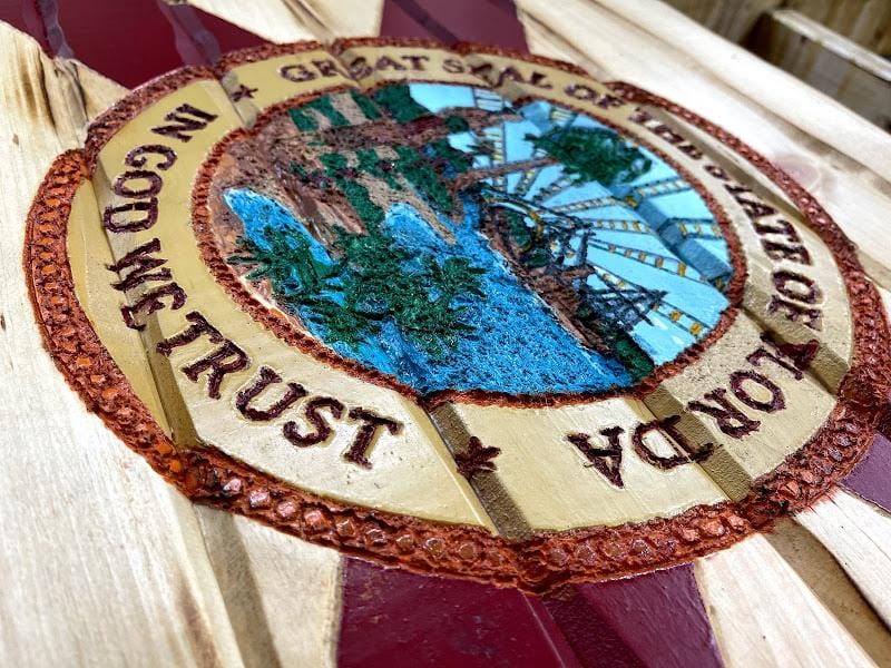 Florida Handcarved Wooden Flag