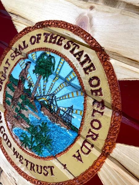 Florida Handcarved Wooden Flag