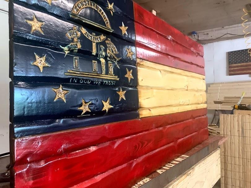 Georgia Handcarved Wooden Flag