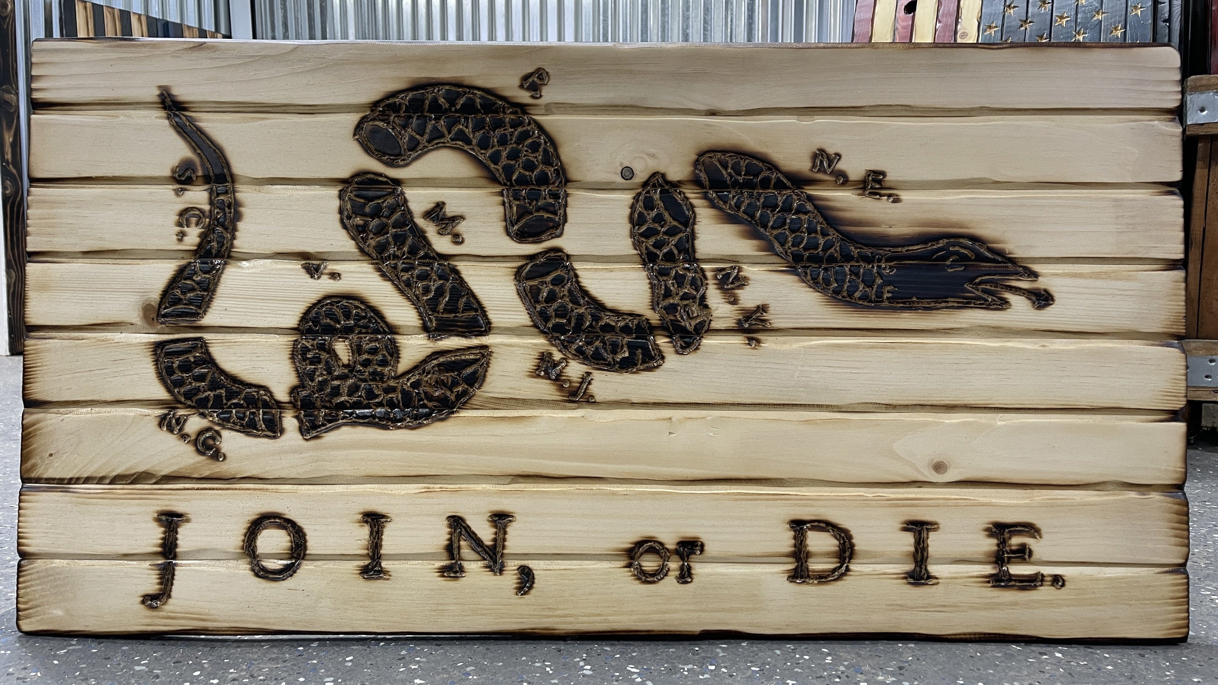 Join or Die Classic Handcarved Wooden Flag
