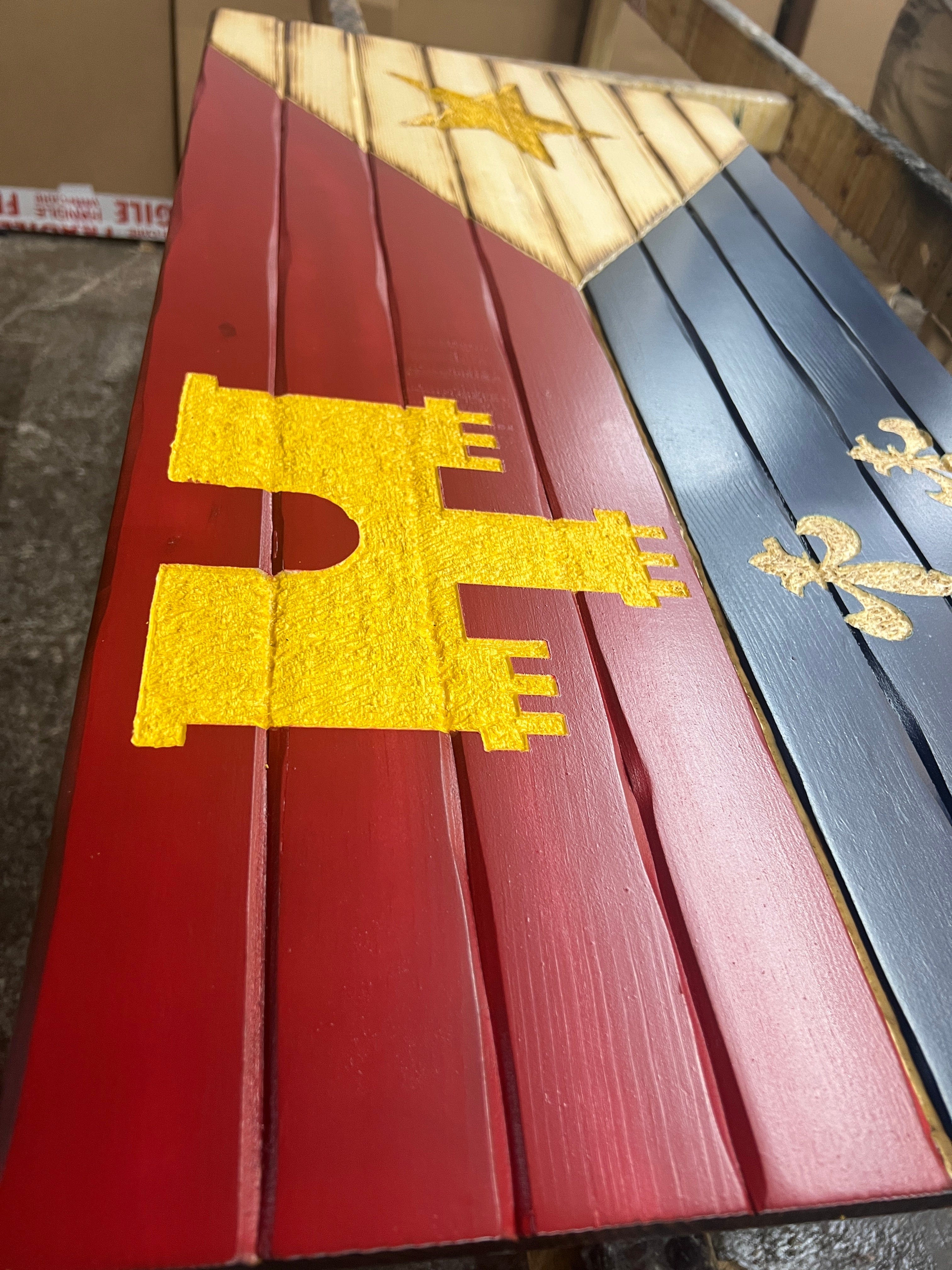 Flag of Acadiana Handcarved Wooden Flag