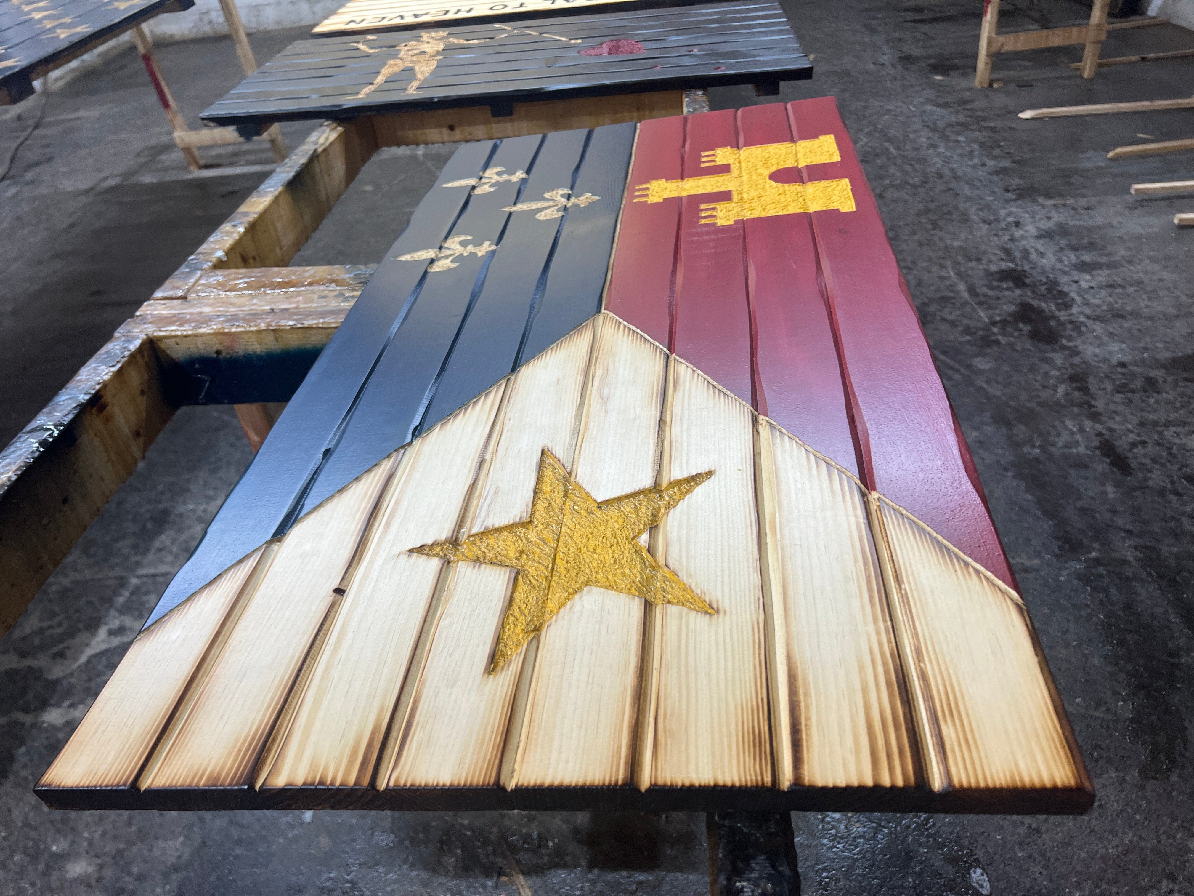 Flag of Acadiana Handcarved Wooden Flag