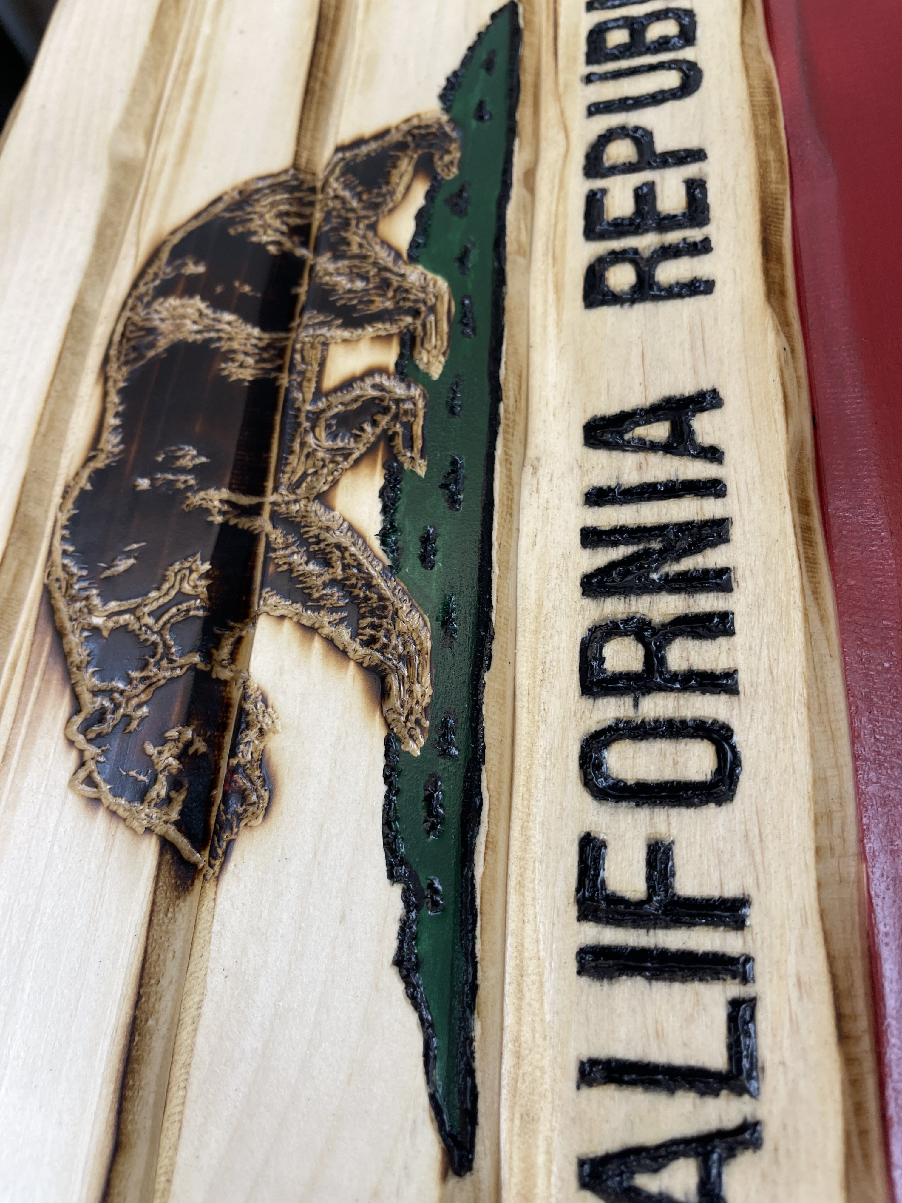 California Handcarved Wooden Flag