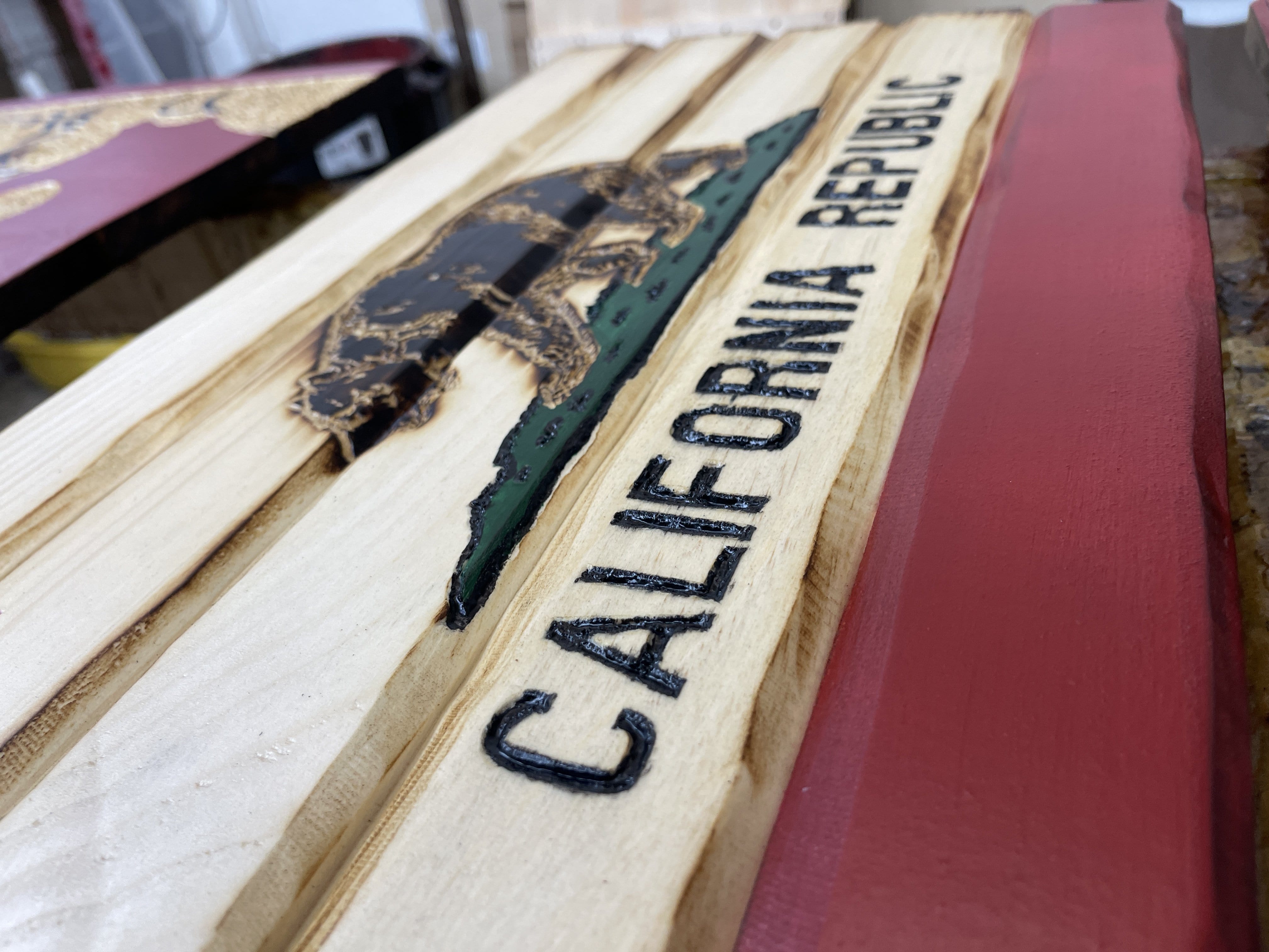 California Handcarved Wooden Flag