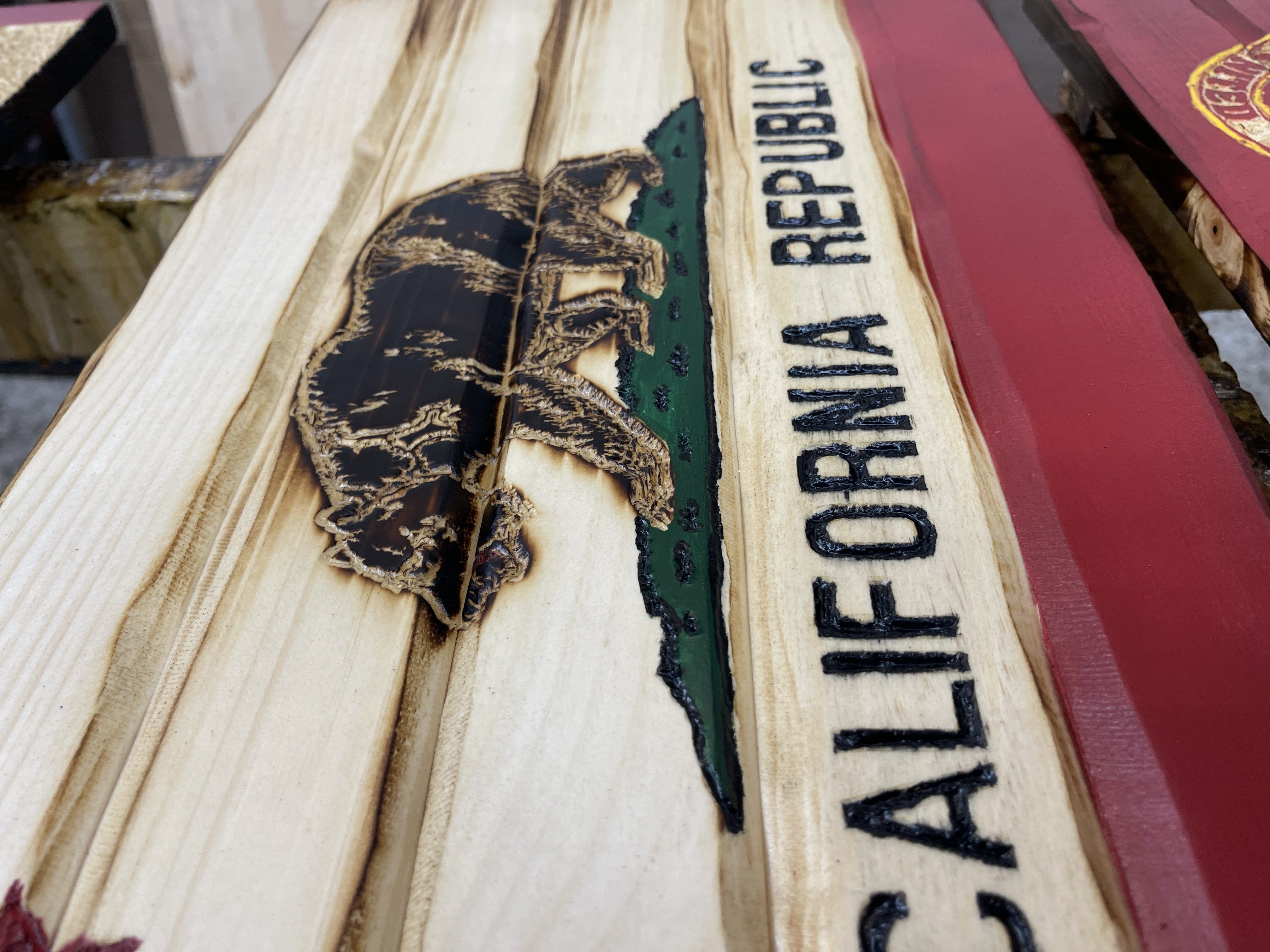 California Handcarved Wooden Flag