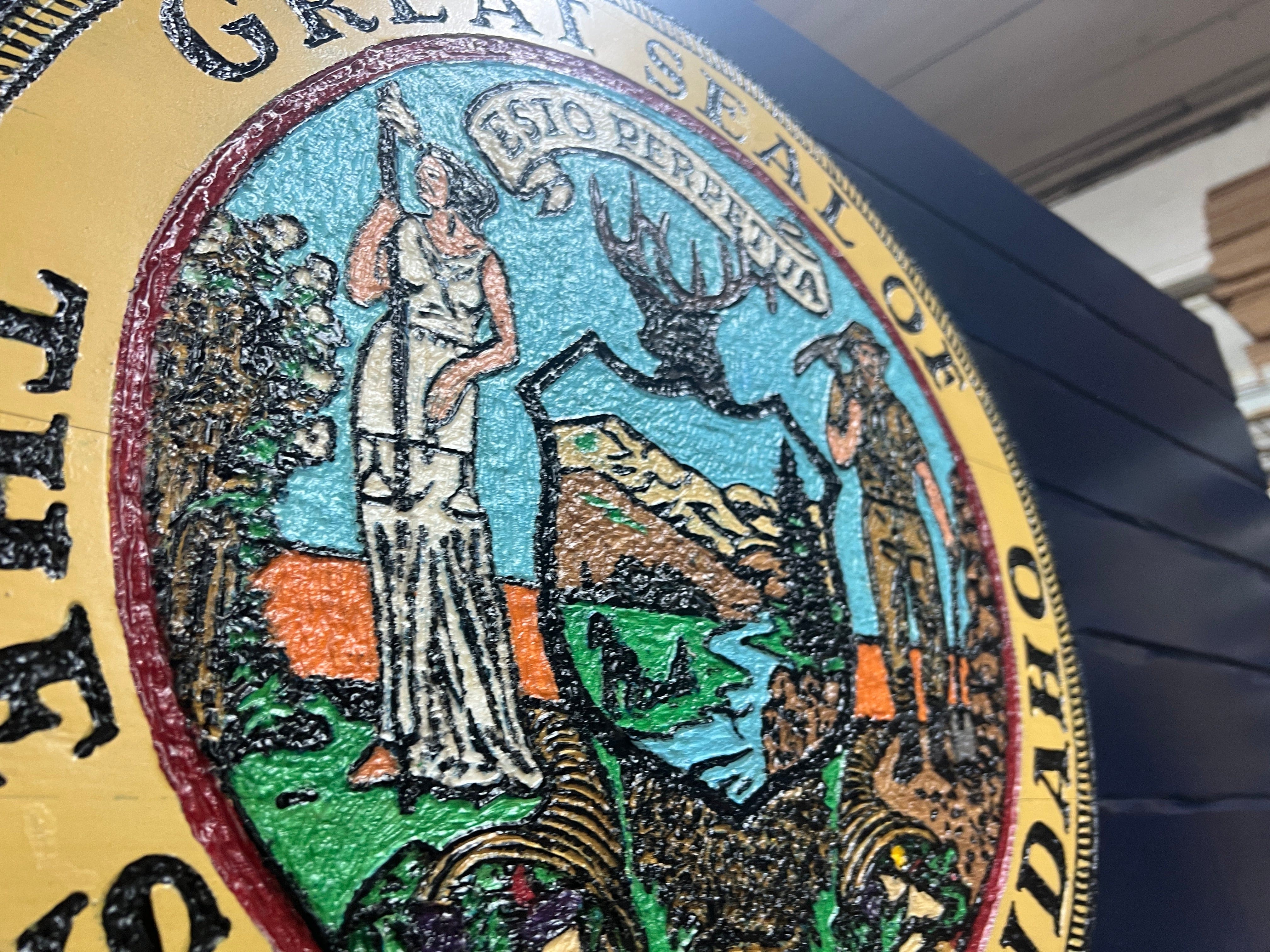 Idaho Handcarved Wooden Flag