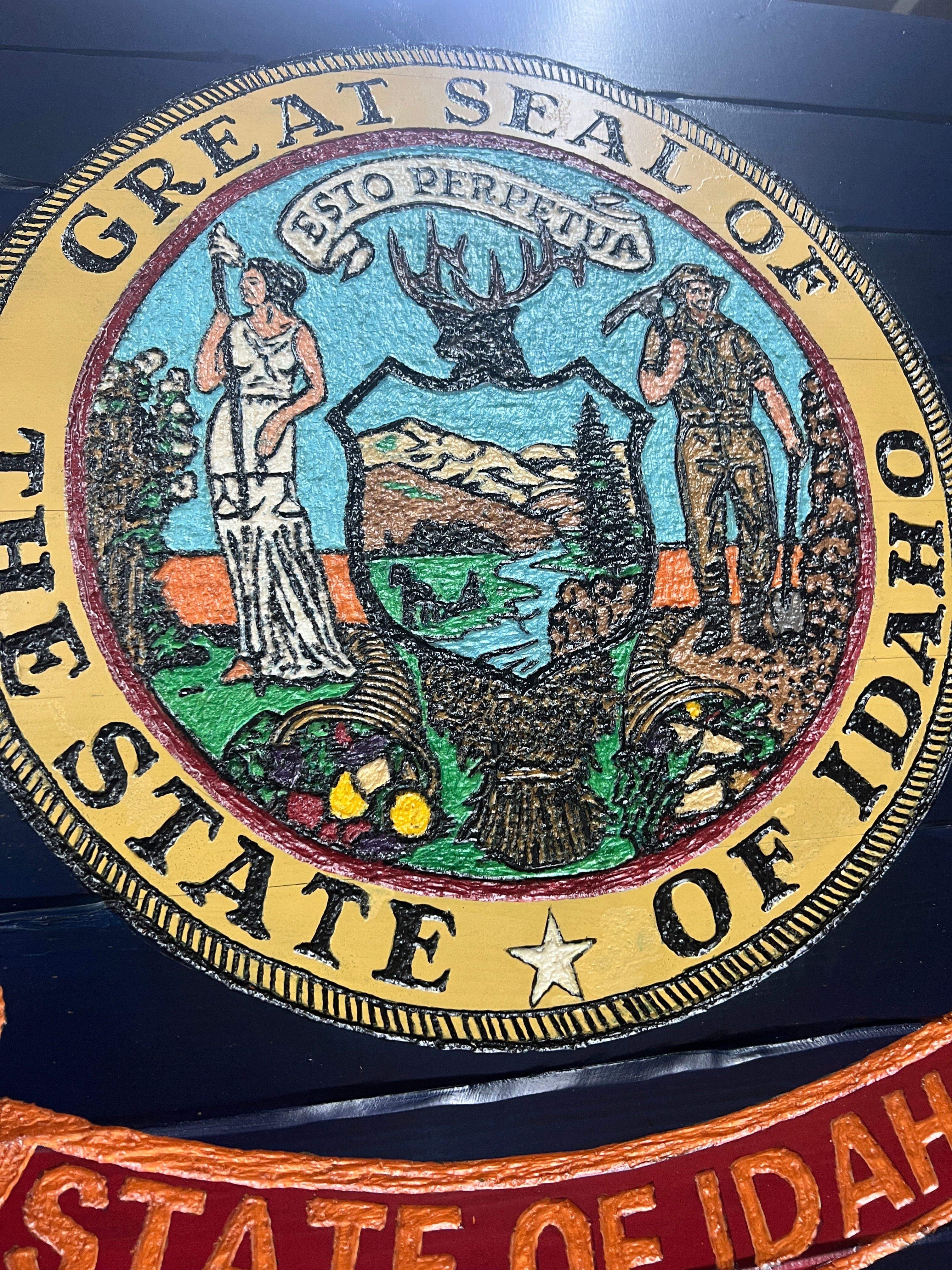 Idaho Handcarved Wooden Flag