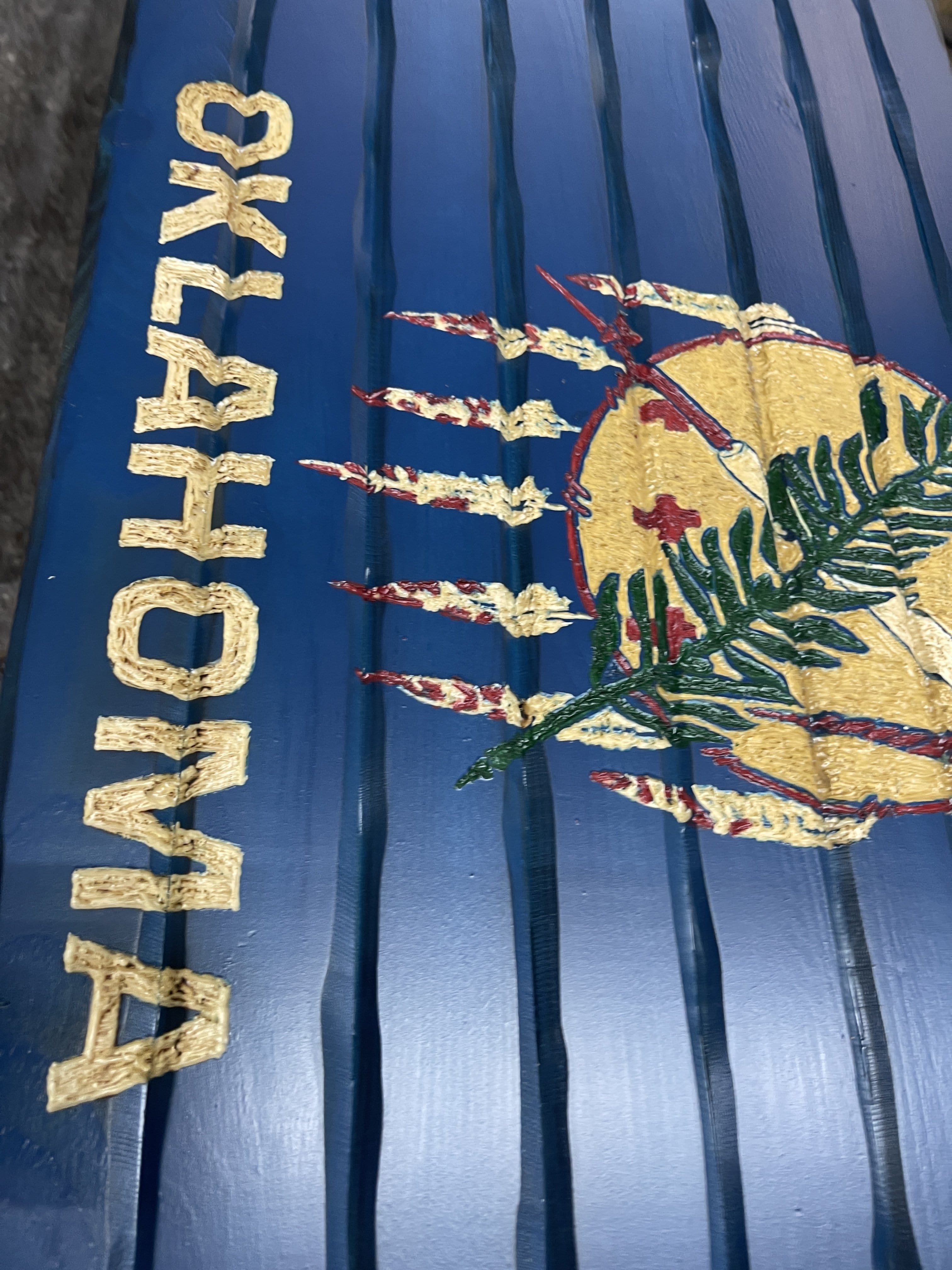 Oklahoma Handcarved Wooden Flag