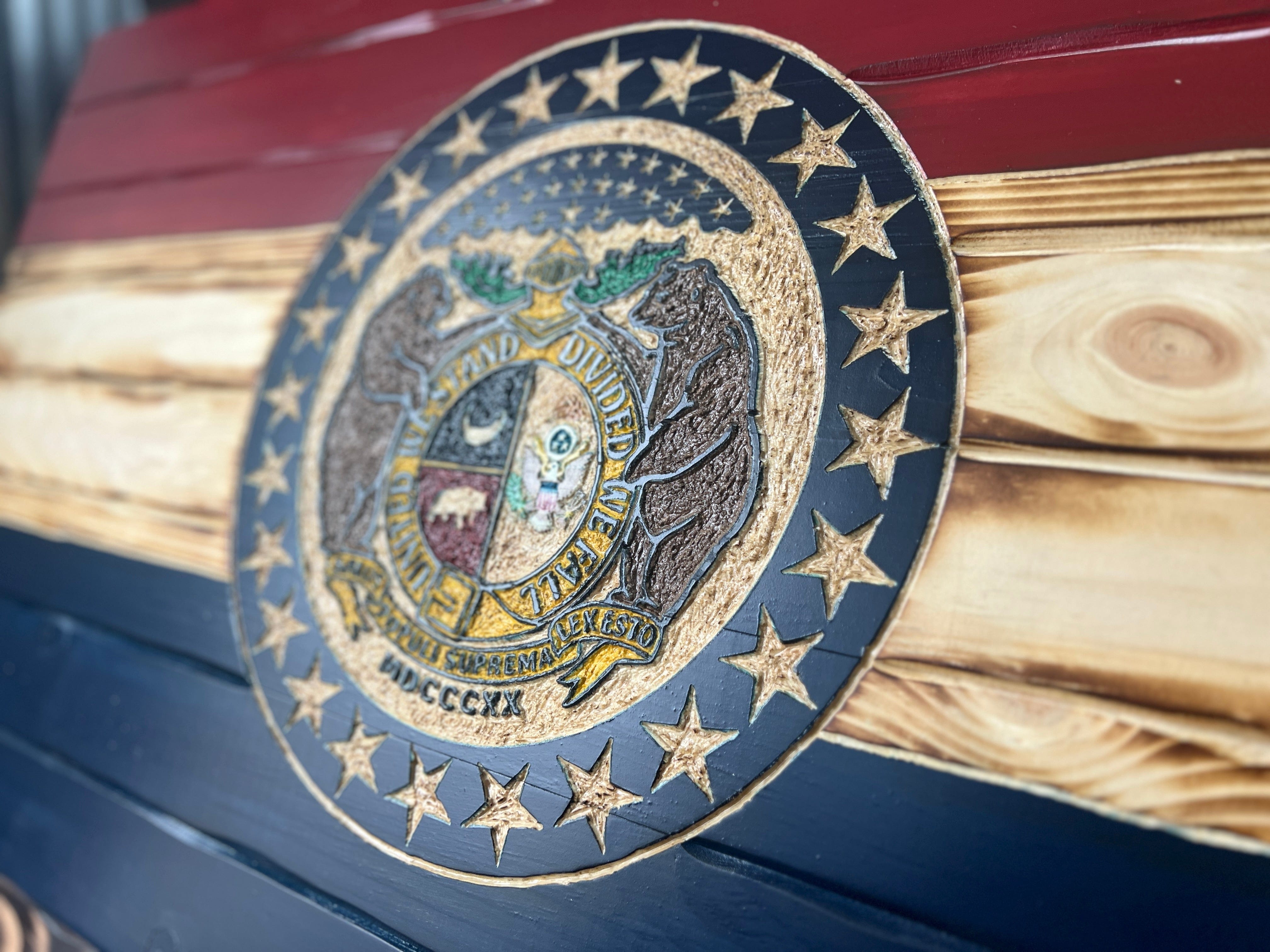 Missouri Handcarved Wooden Flag