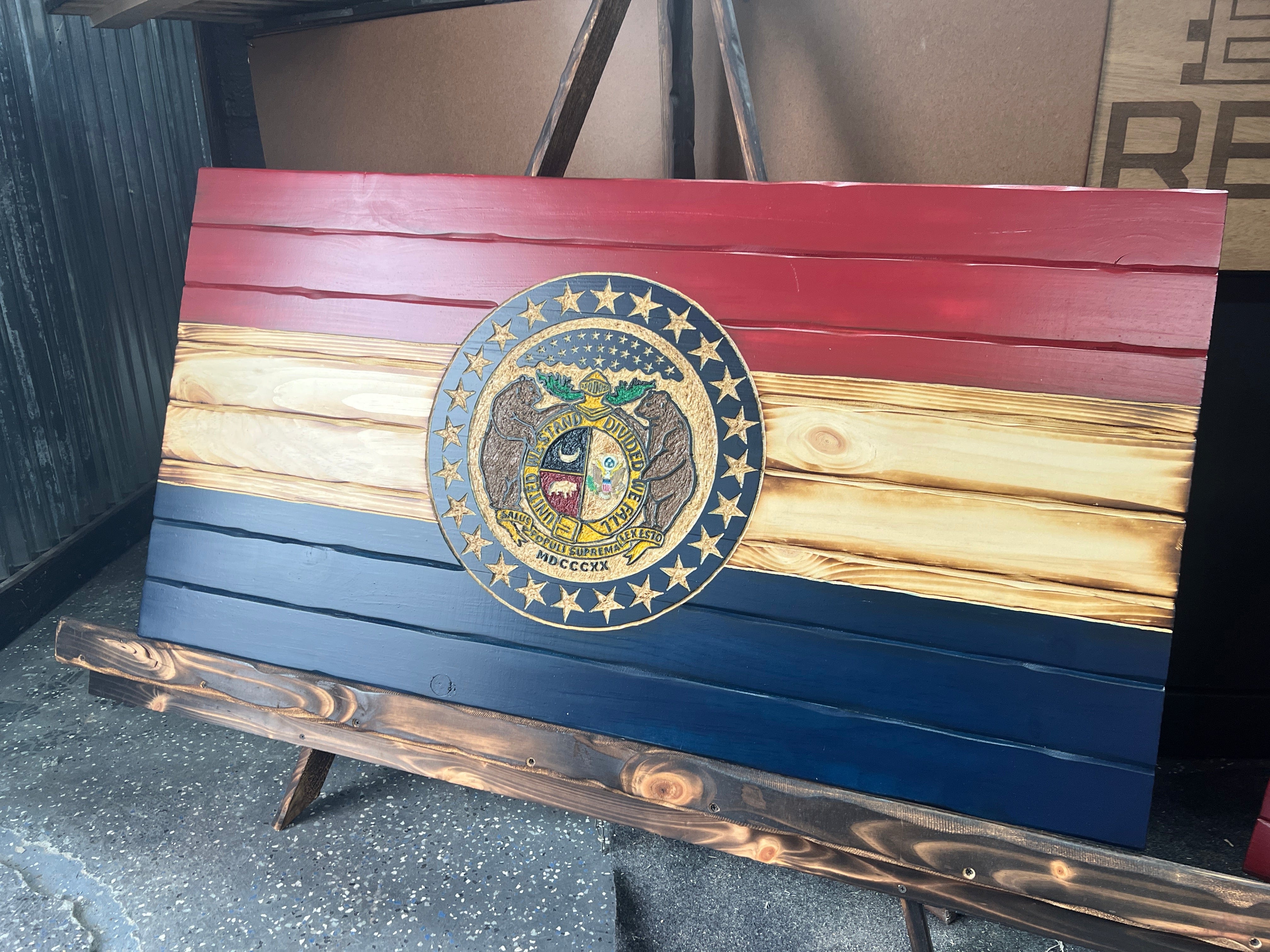 Missouri Handcarved Wooden Flag