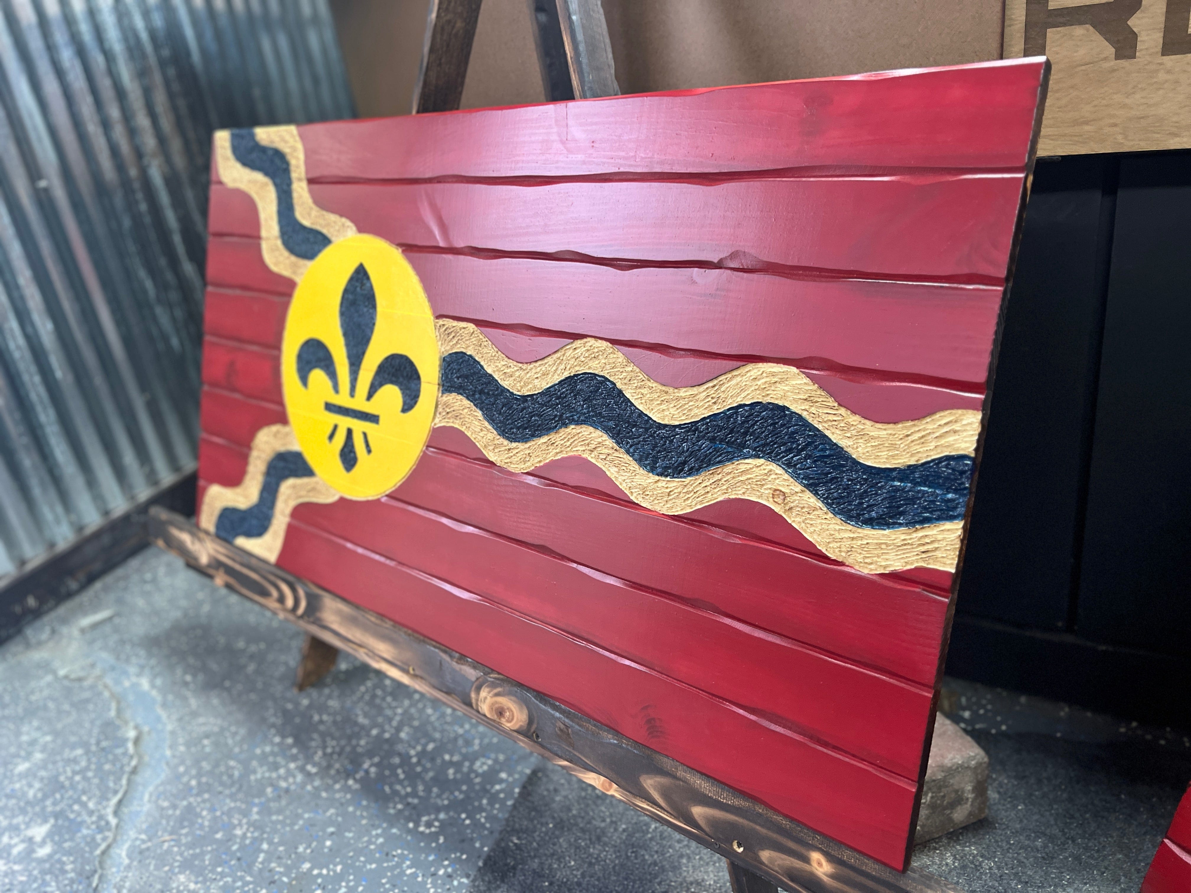 St. Louis Handcarved Wooden Flag