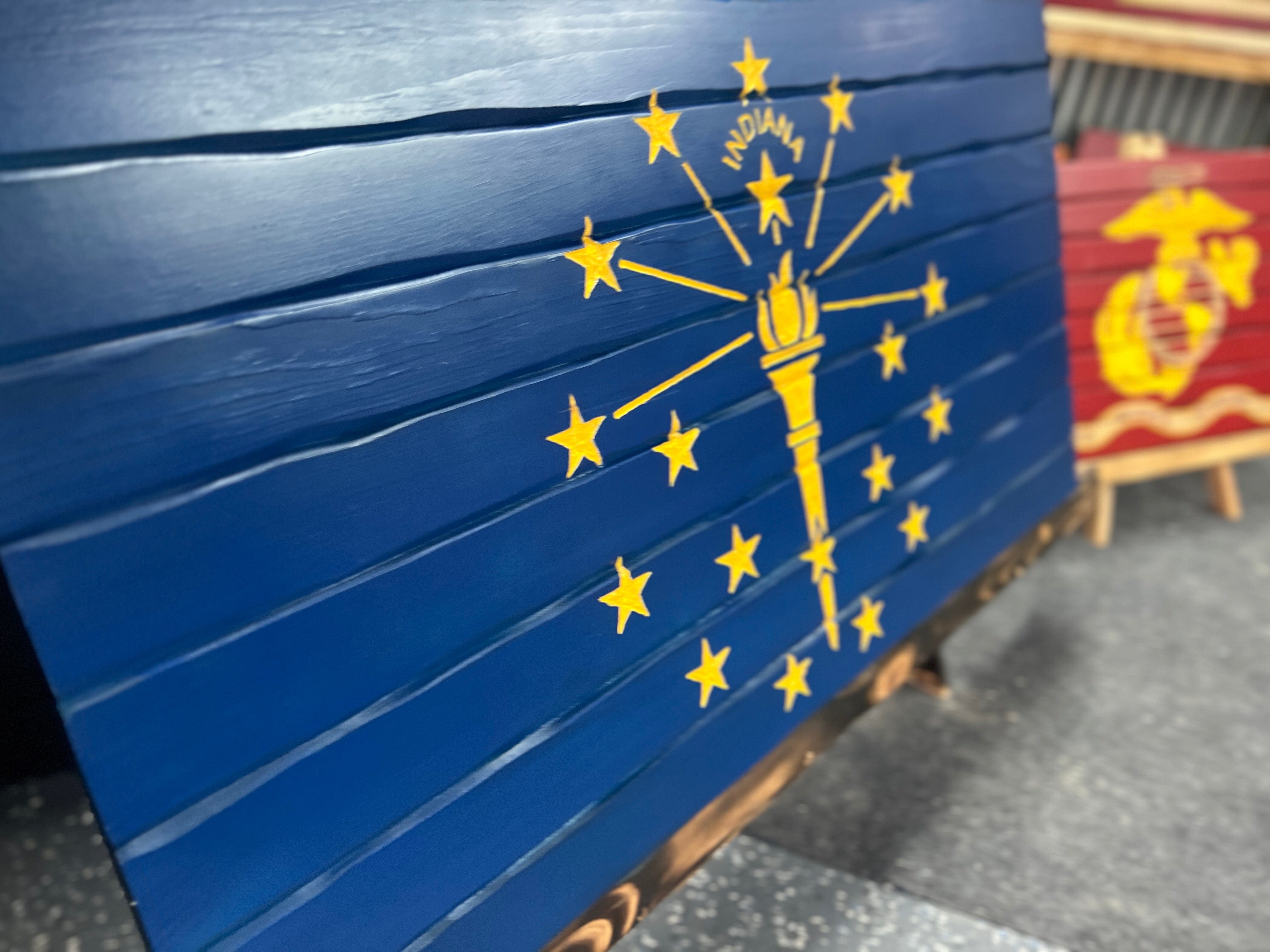 Indiana Handcarved Wooden Flag