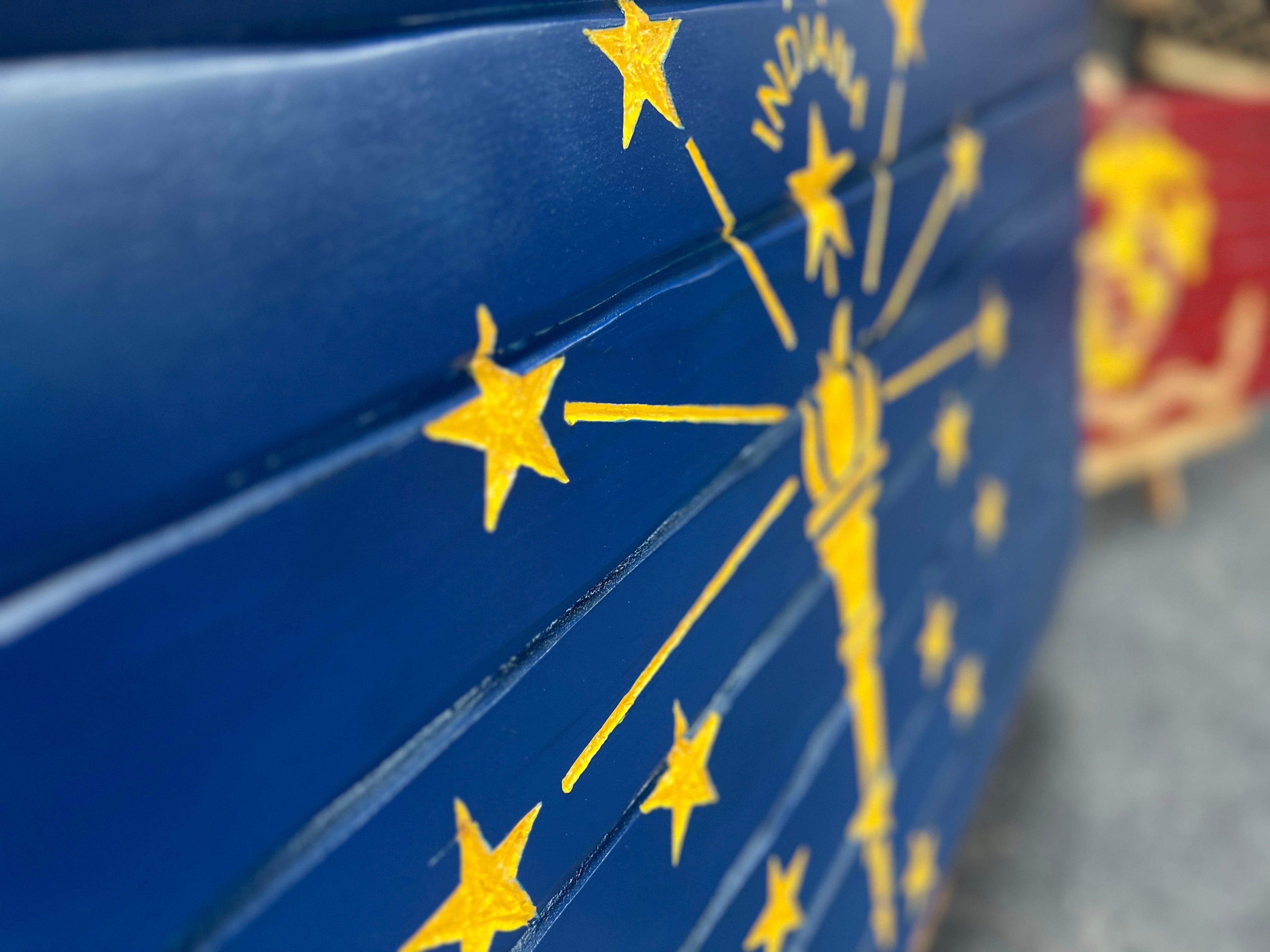 Indiana Handcarved Wooden Flag