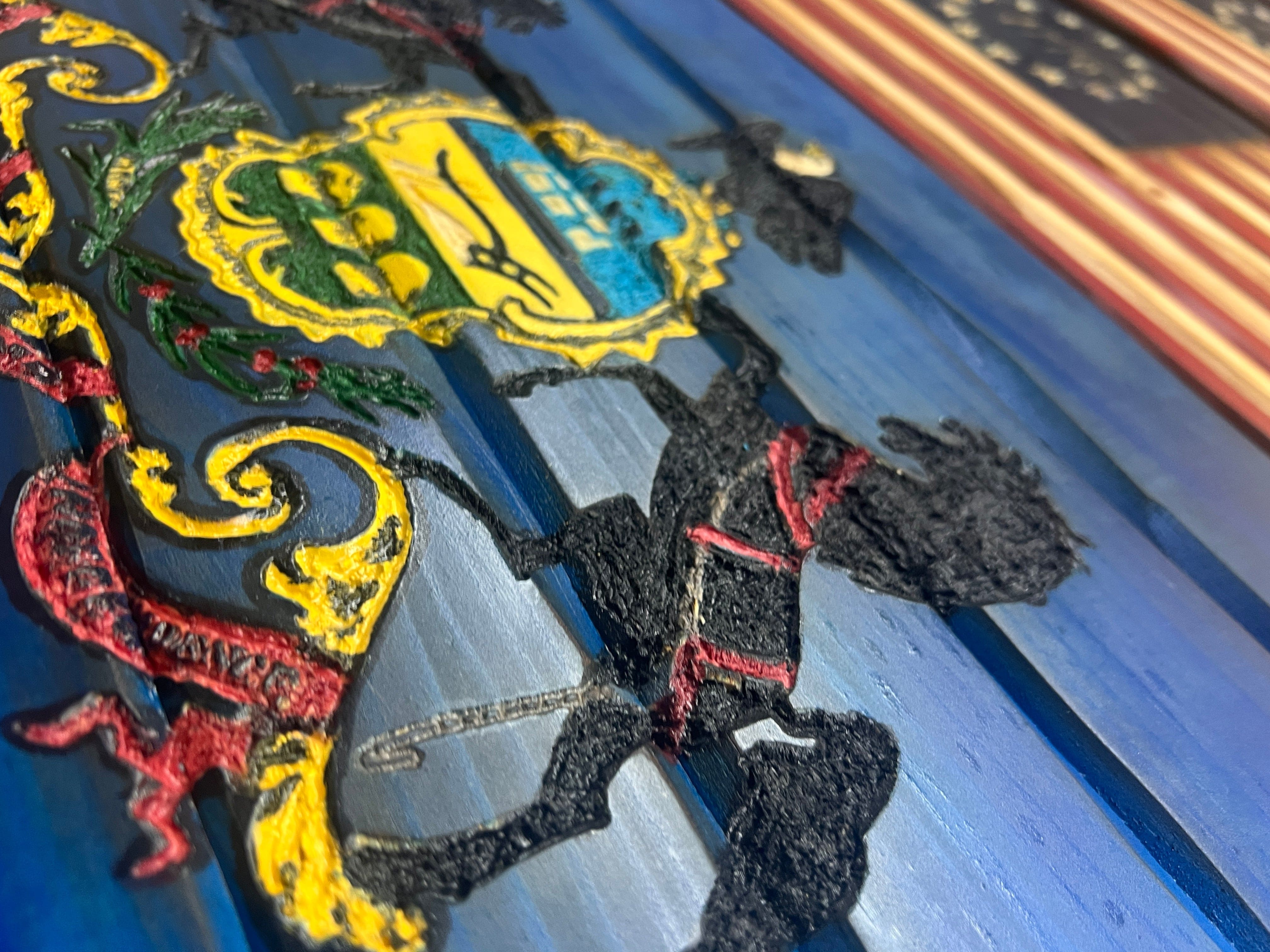 Pennsylvania Handcarved Wooden Flag