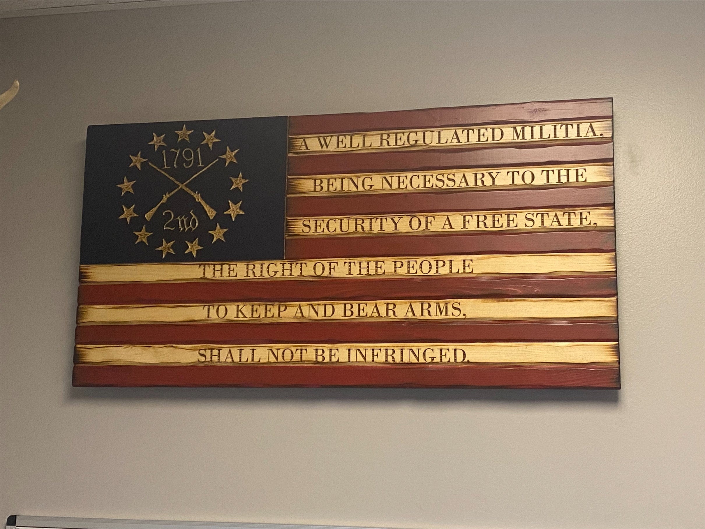 2nd Amendment Betsy Ross Handcarved Wooden American Flag