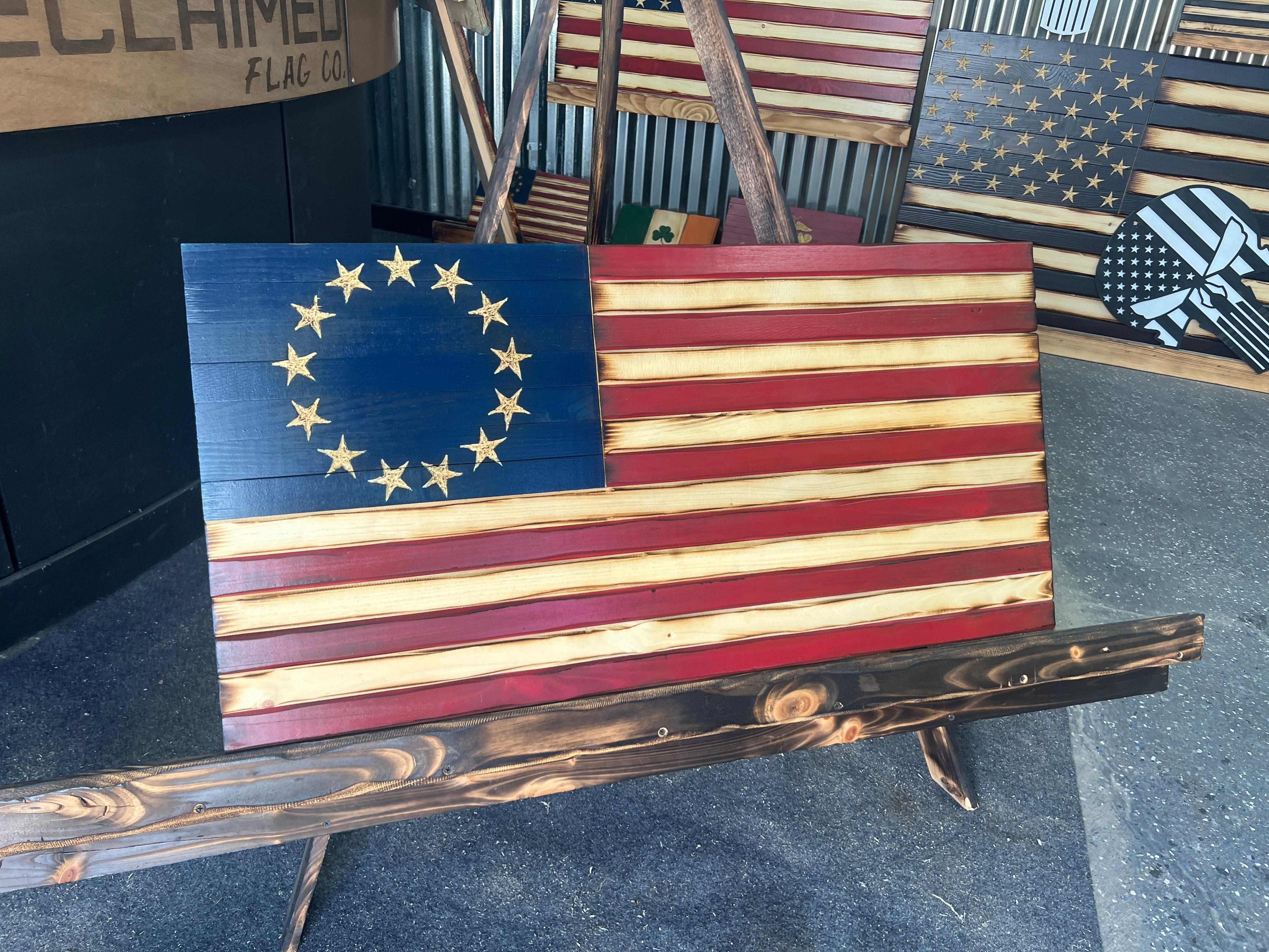 Betsy Ross Handcarved Wooden Flag