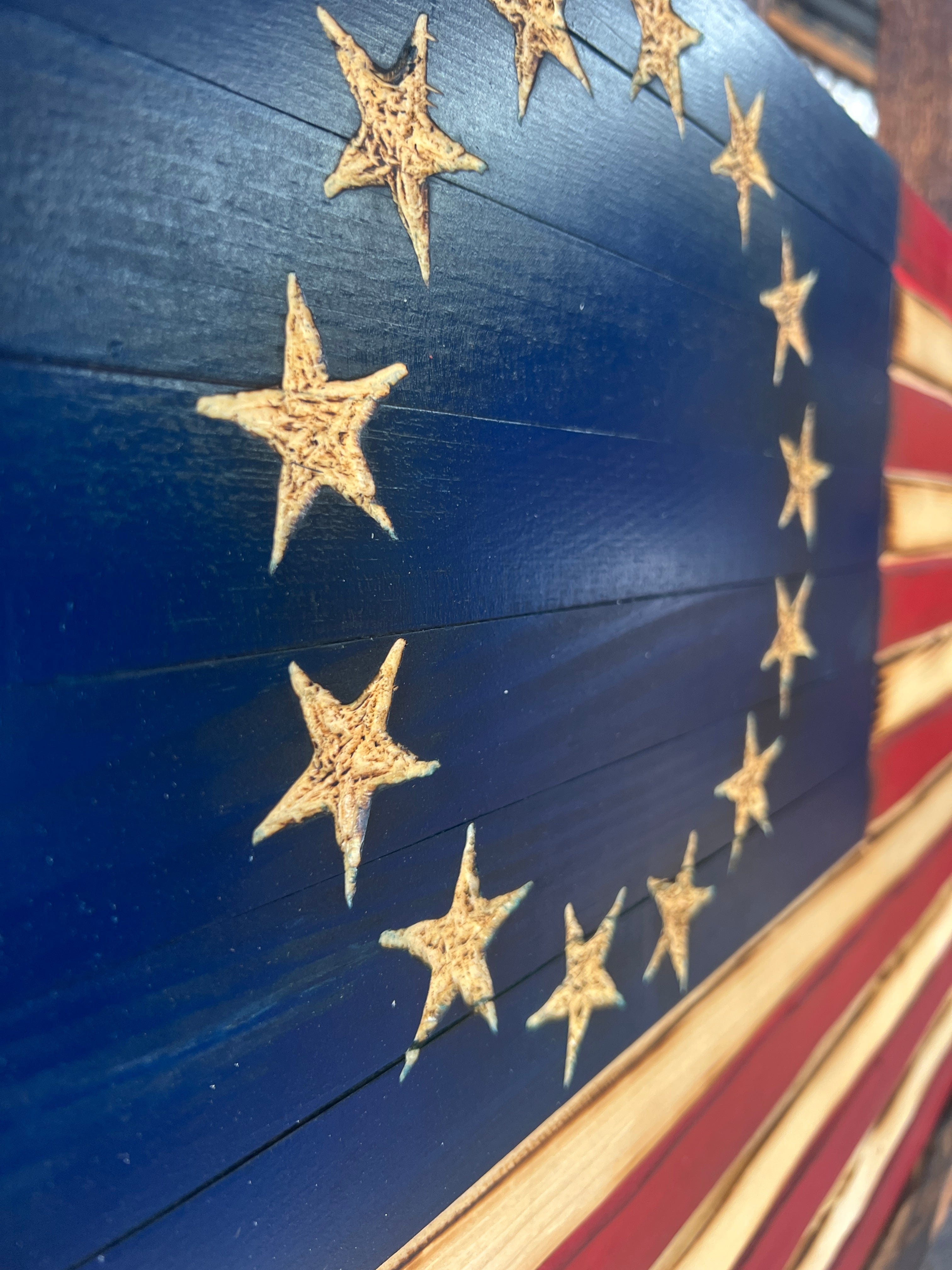 Betsy Ross Handcarved Wooden Flag