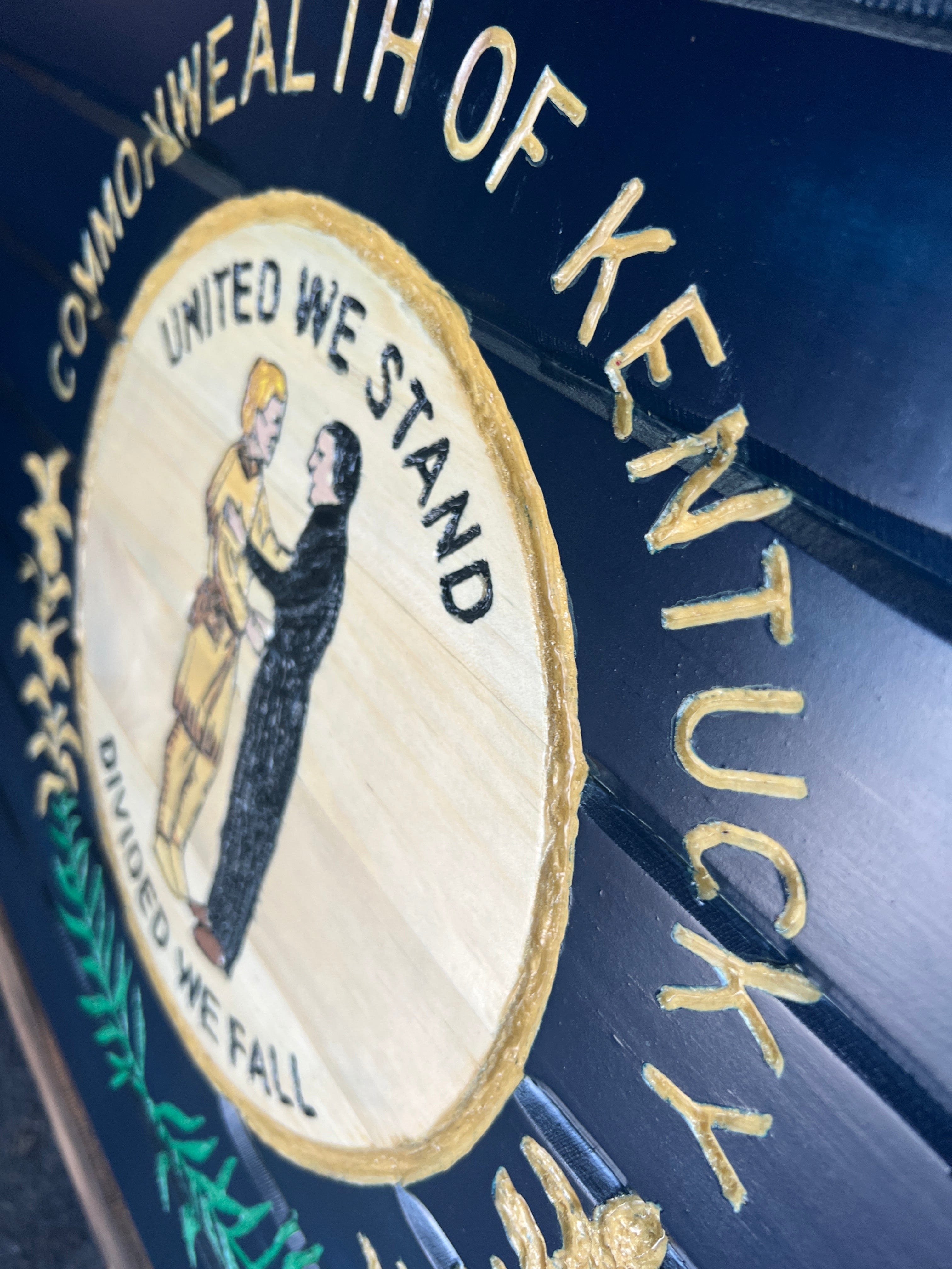 Kentucky Handcarved Wooden Flag