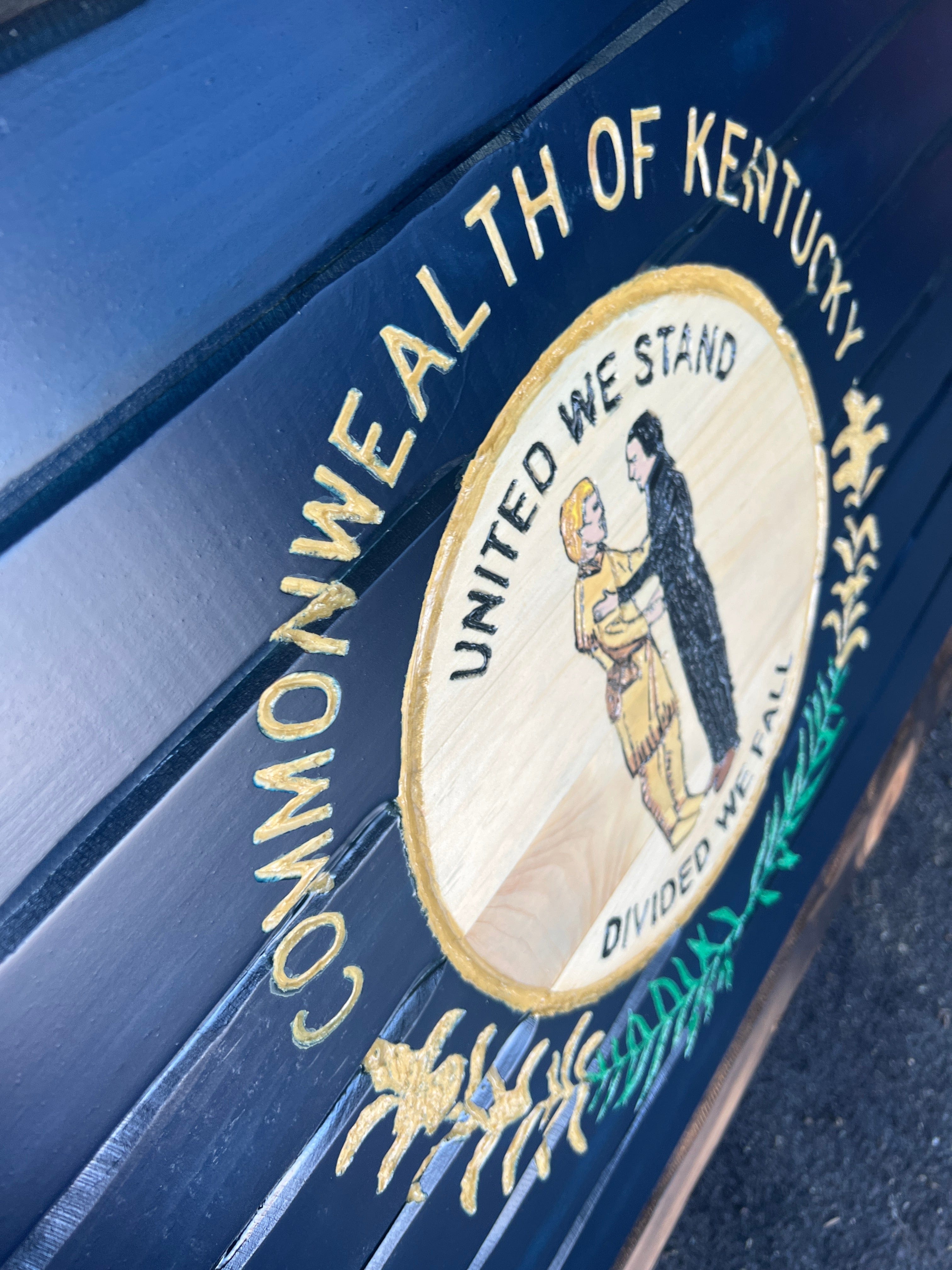 Kentucky Handcarved Wooden Flag