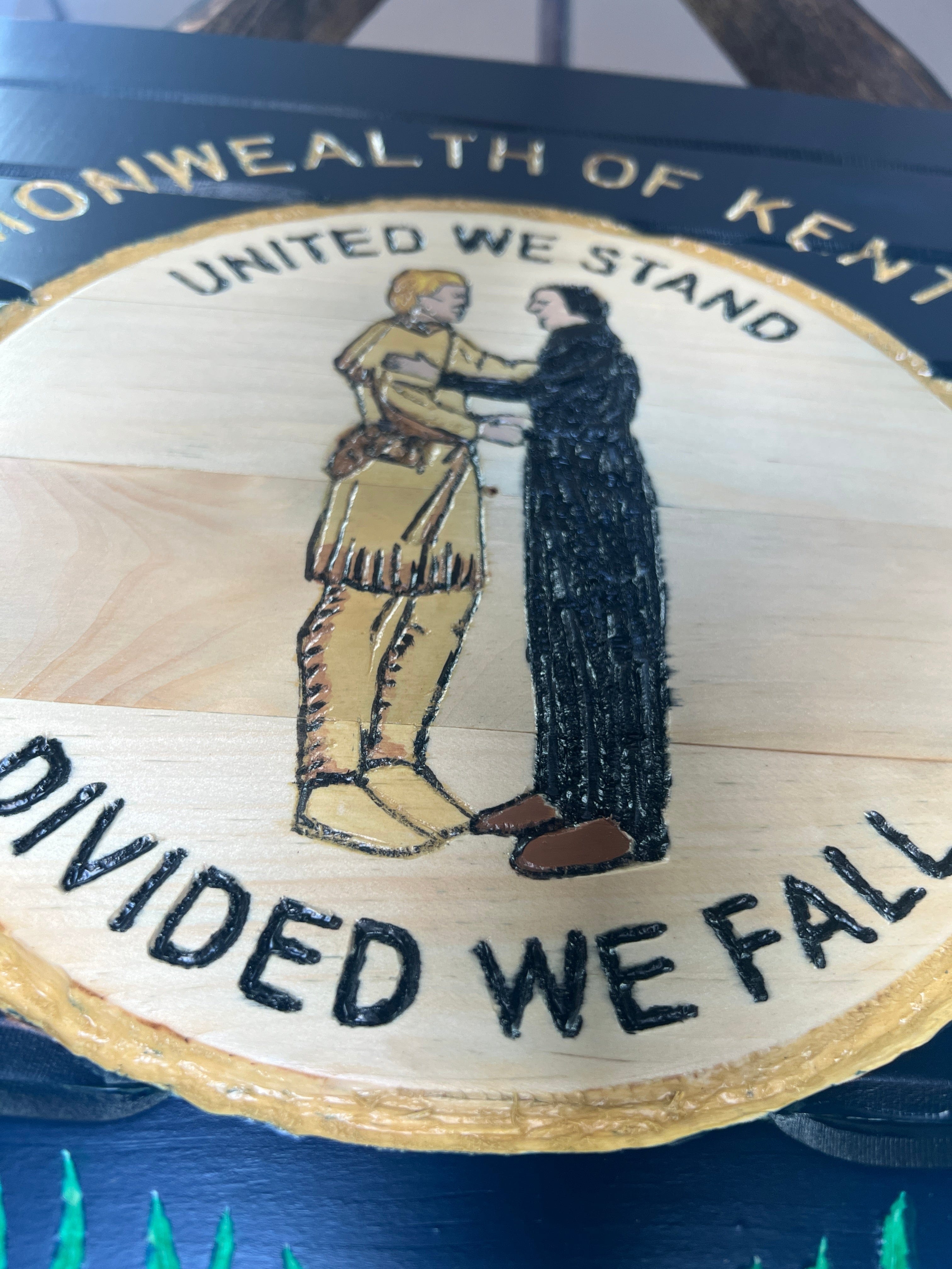 Kentucky Handcarved Wooden Flag