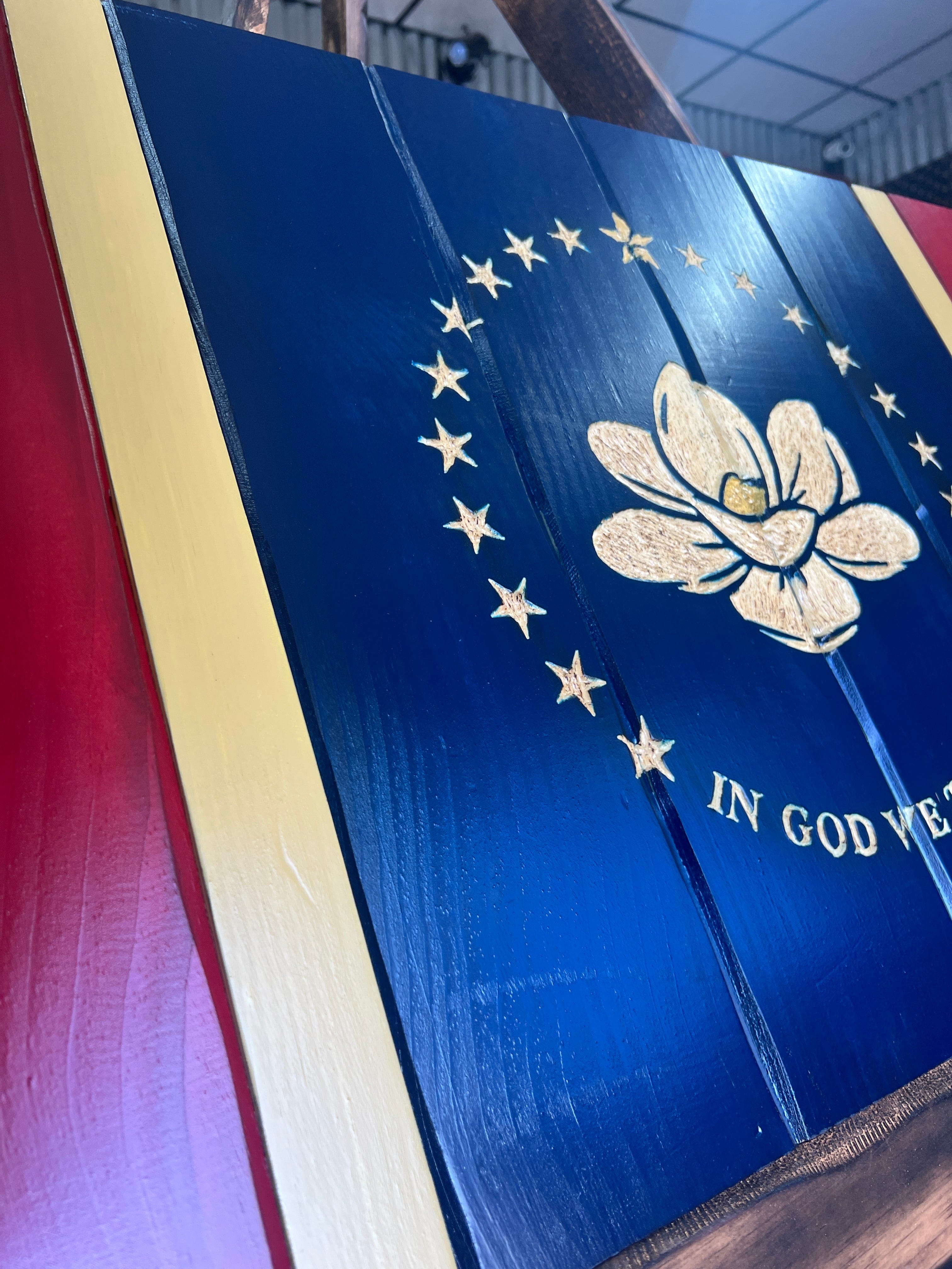 Mississippi Handcarved Wooden Flag