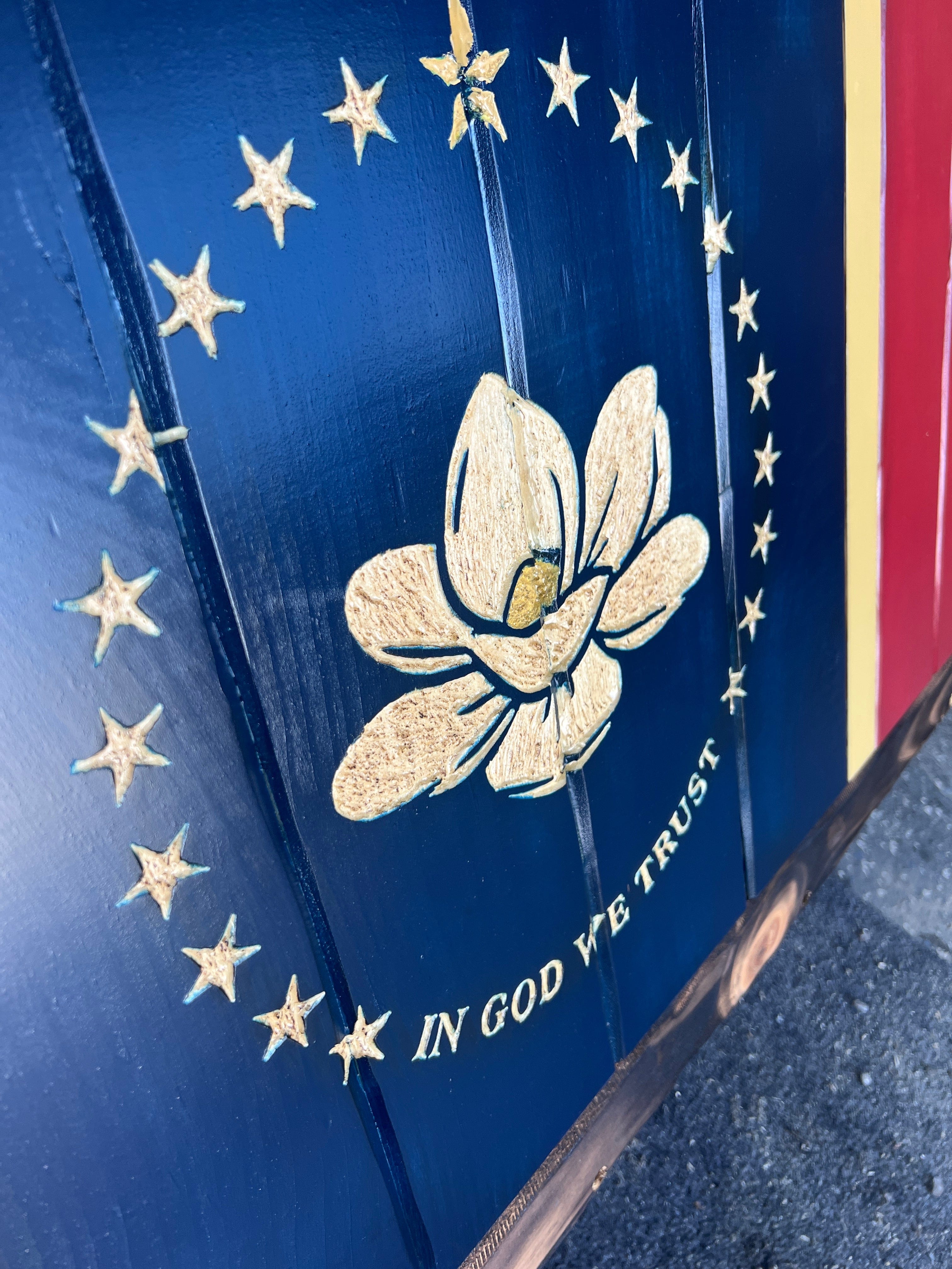 Mississippi Handcarved Wooden Flag