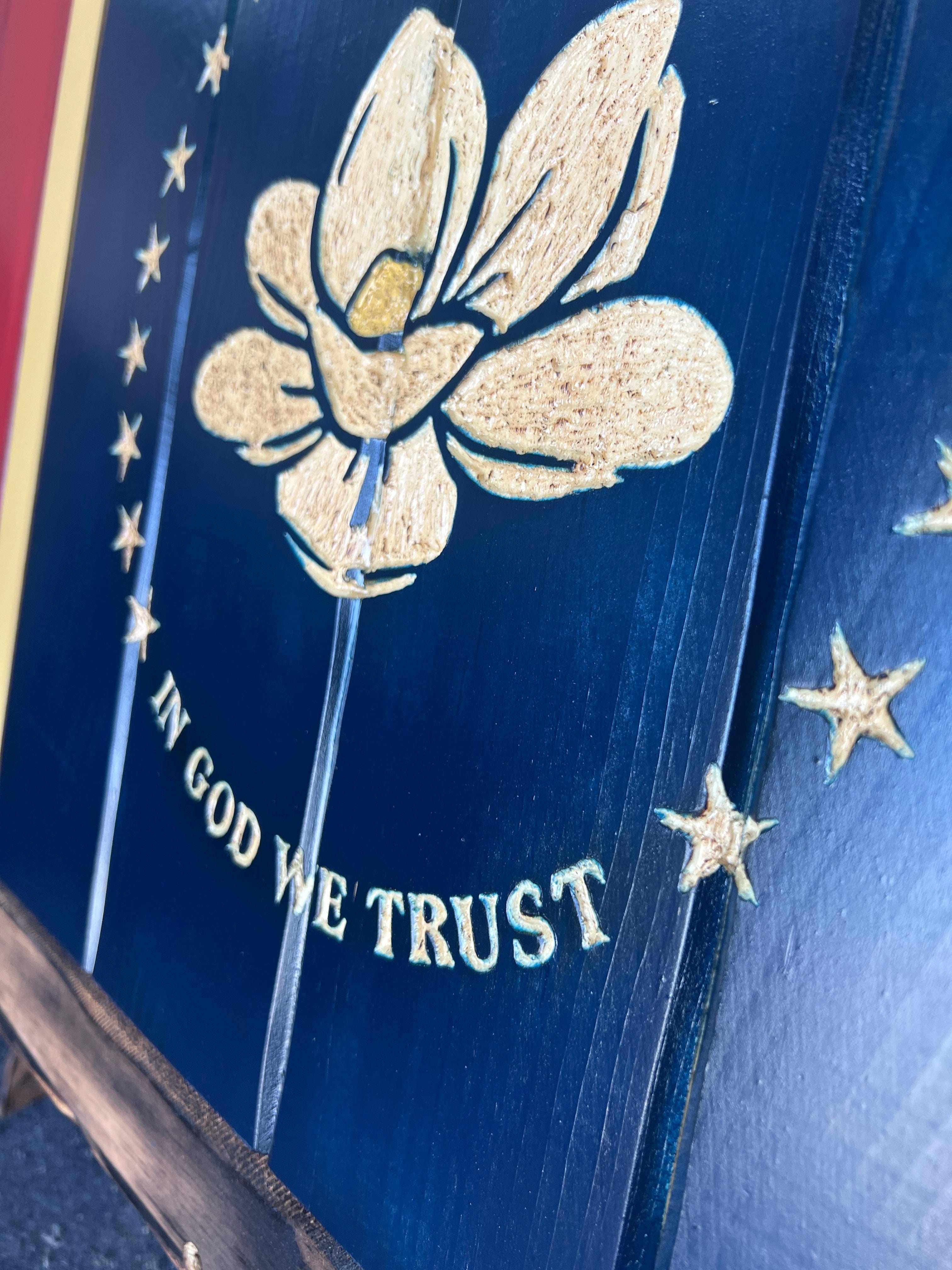 Mississippi Handcarved Wooden Flag
