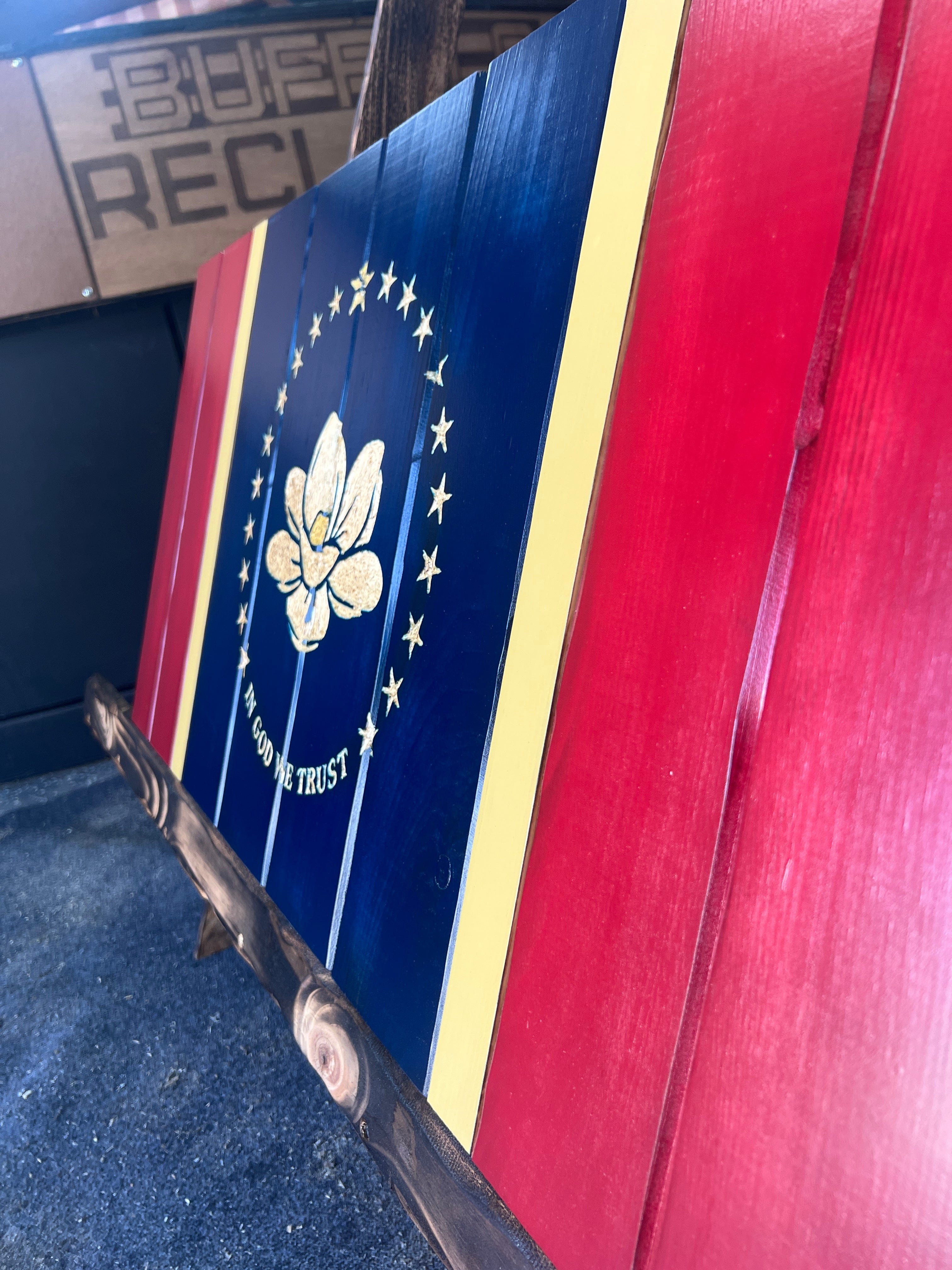 Mississippi Handcarved Wooden Flag