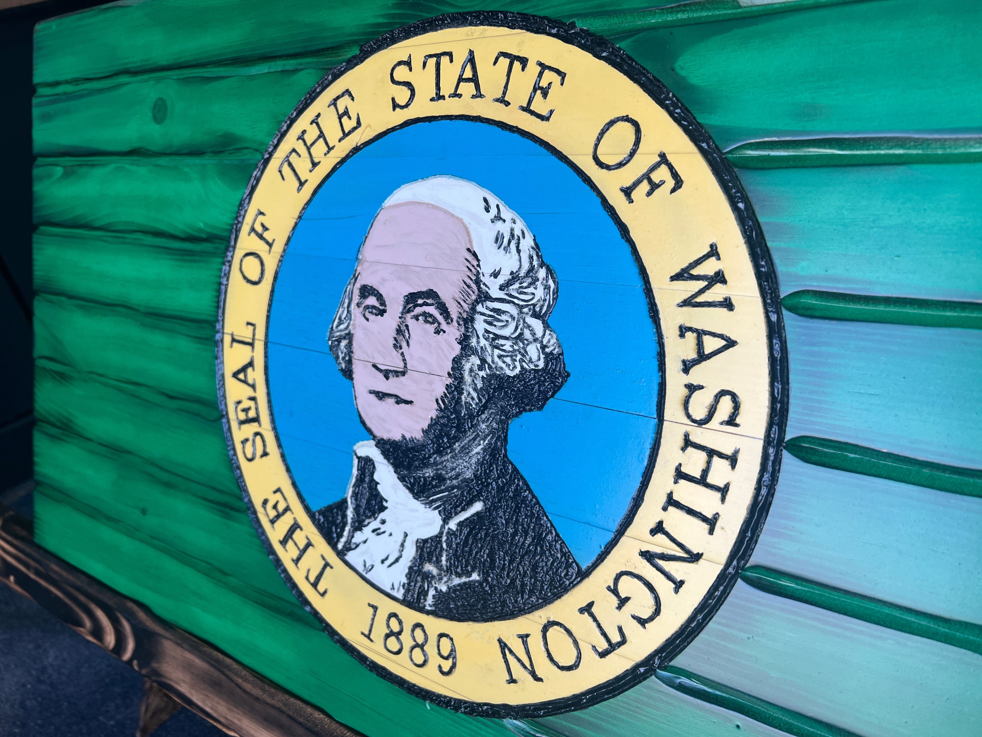 Washington Handcarved Wooden Flag