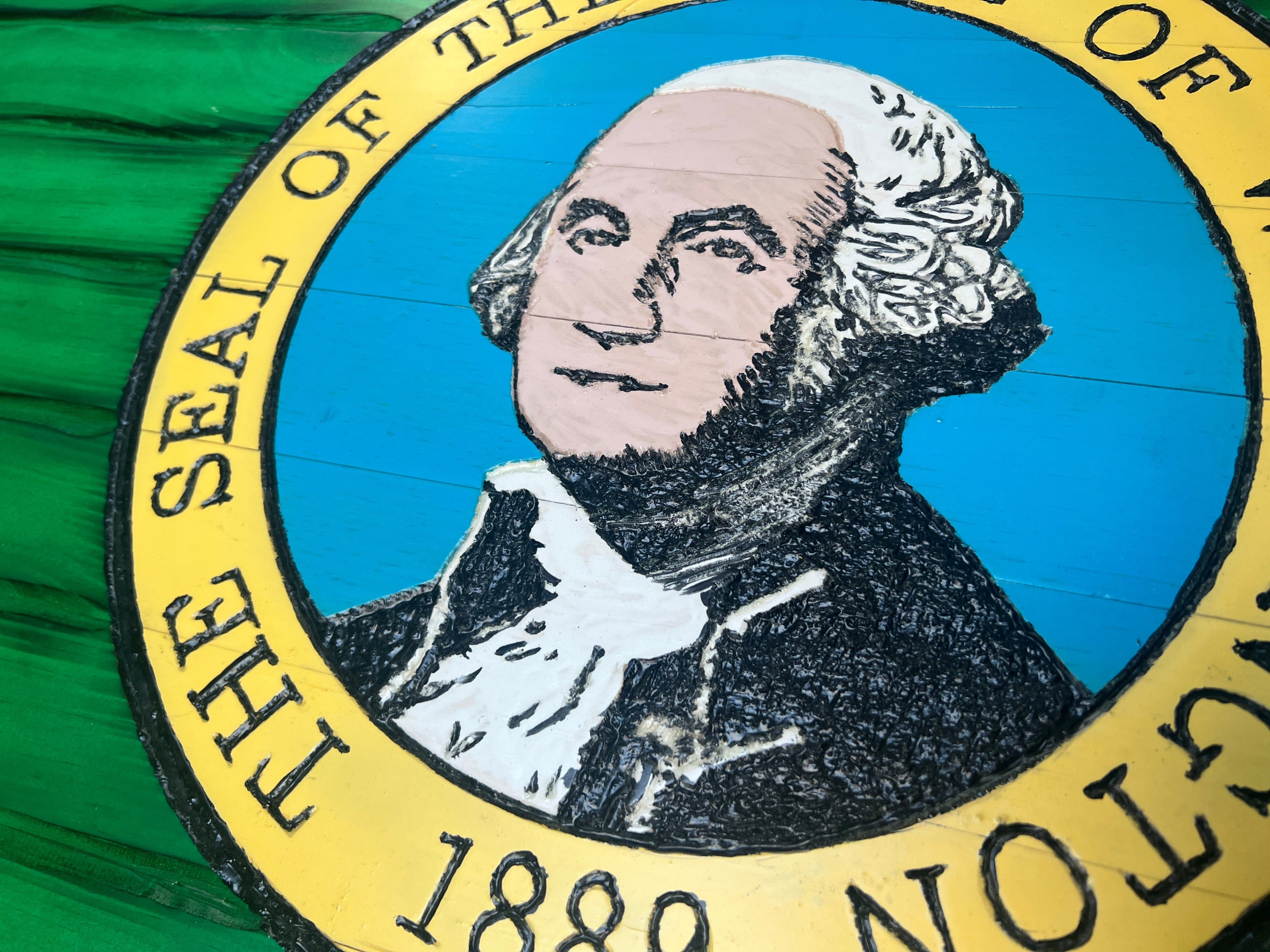 Washington Handcarved Wooden Flag