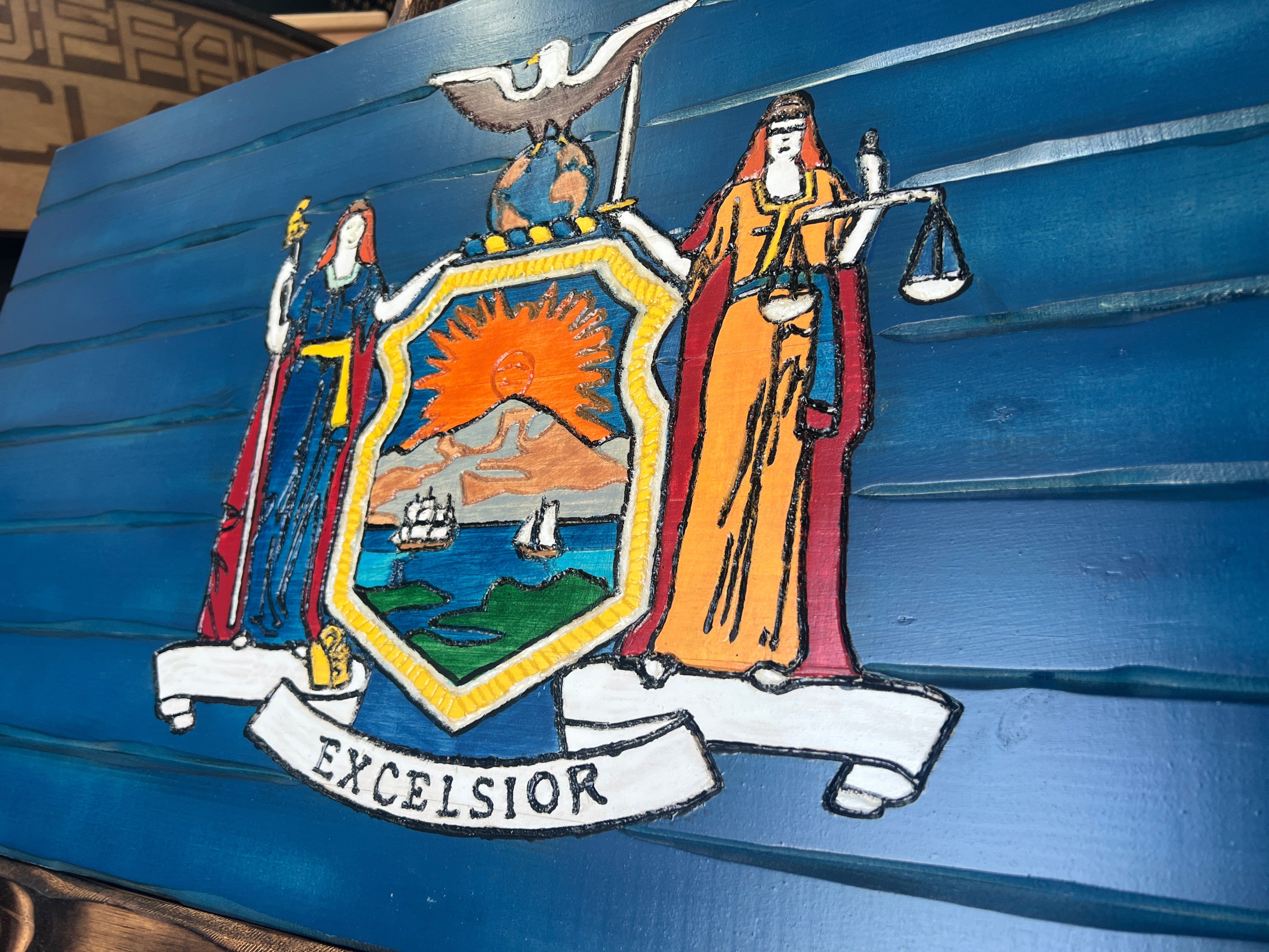 New York Handcarved Wooden Flag