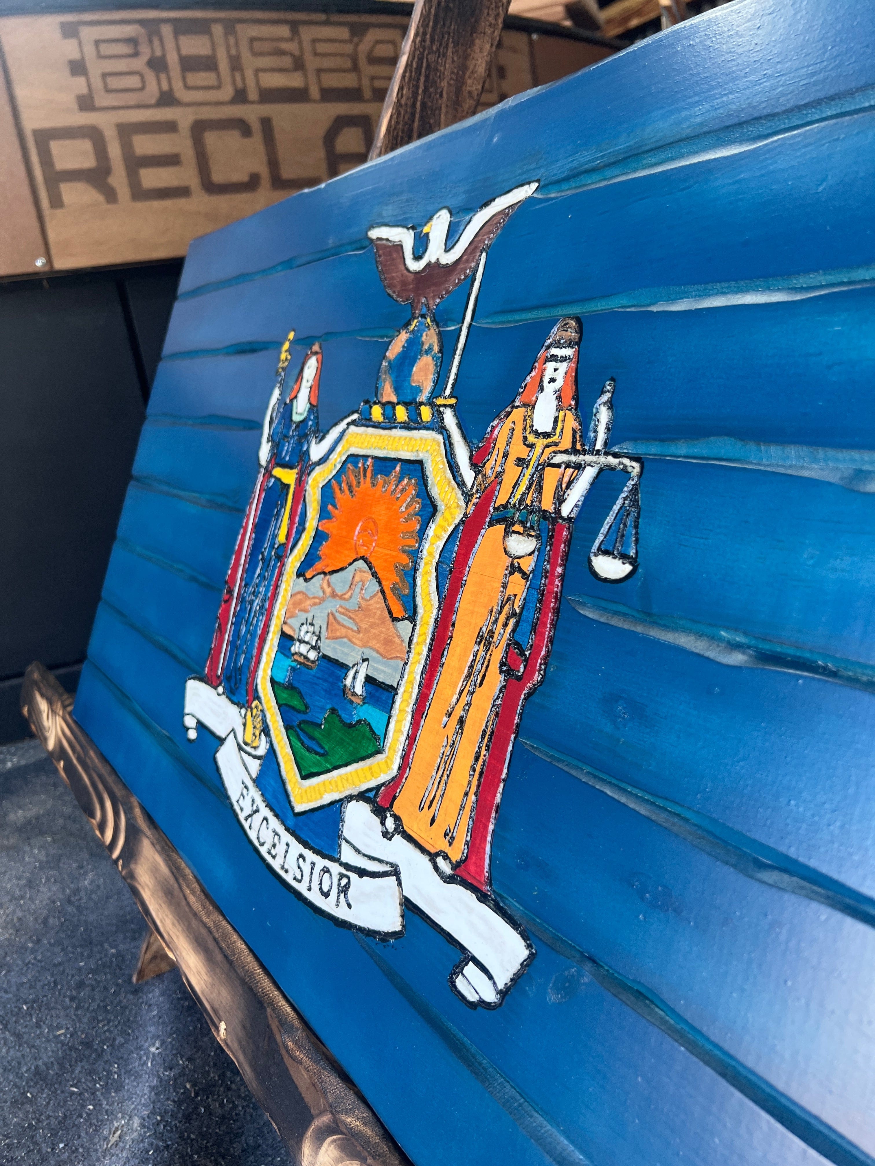 New York Handcarved Wooden Flag