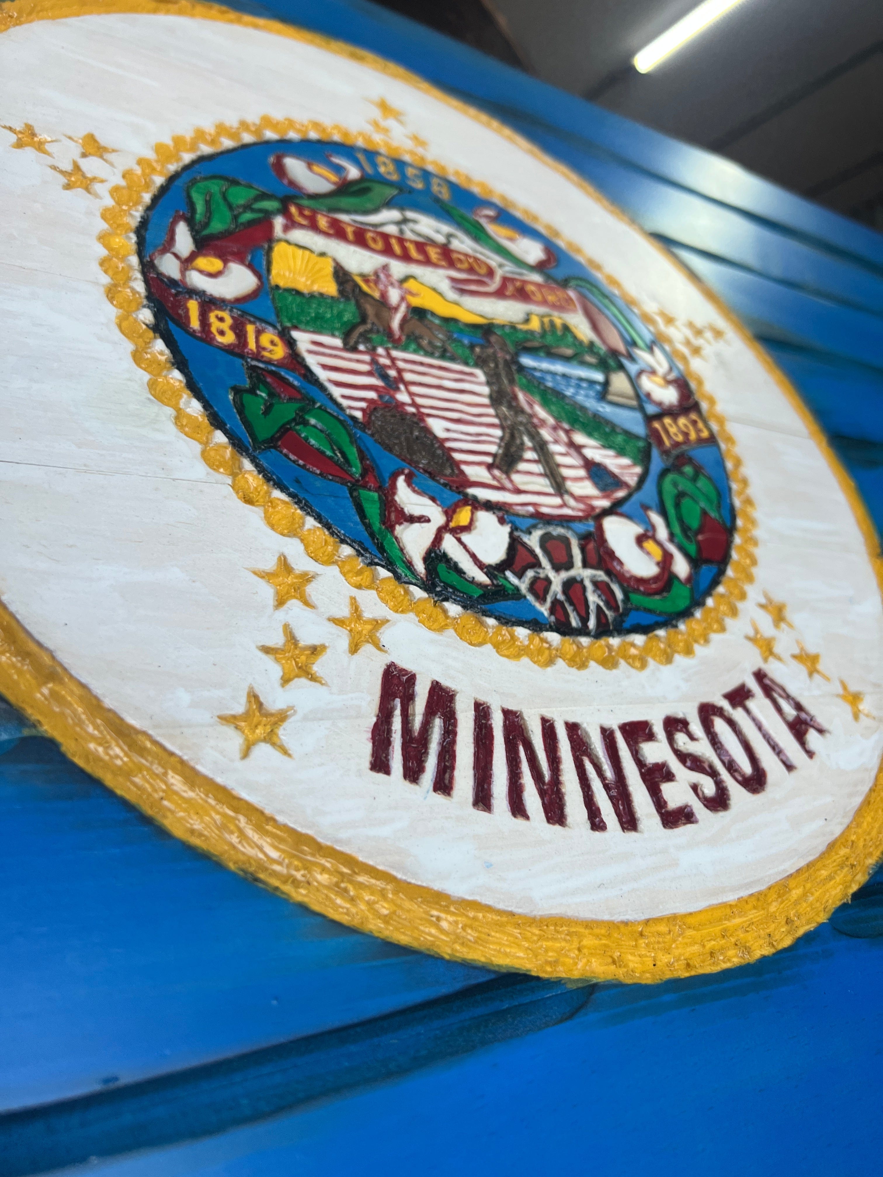 Minnesota Handcarved Wooden Flag