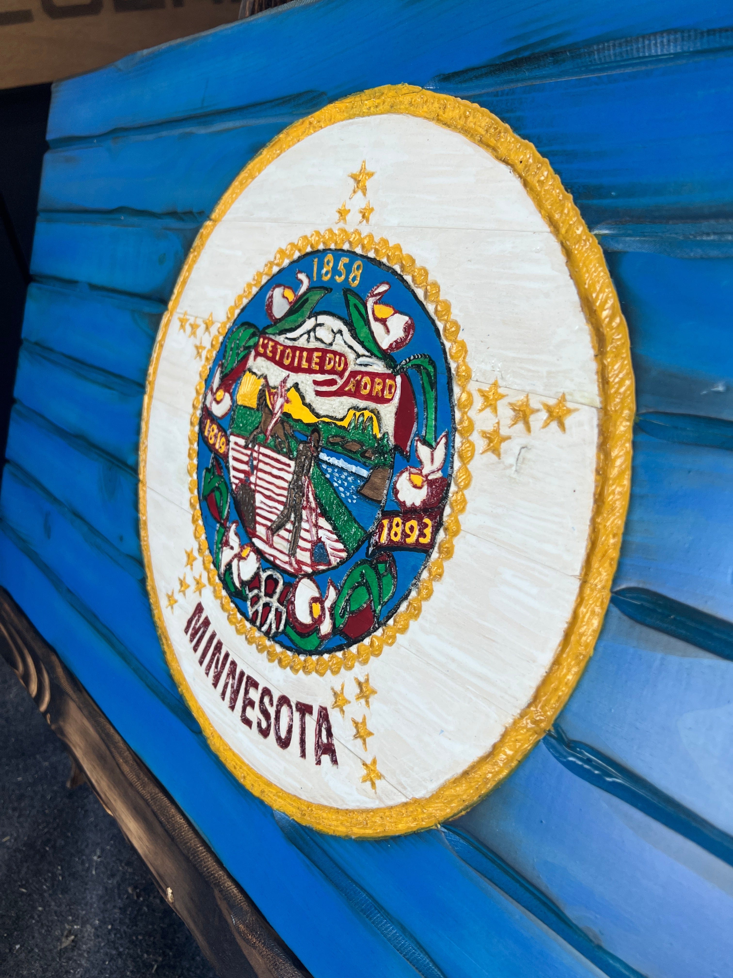 Minnesota Handcarved Wooden Flag