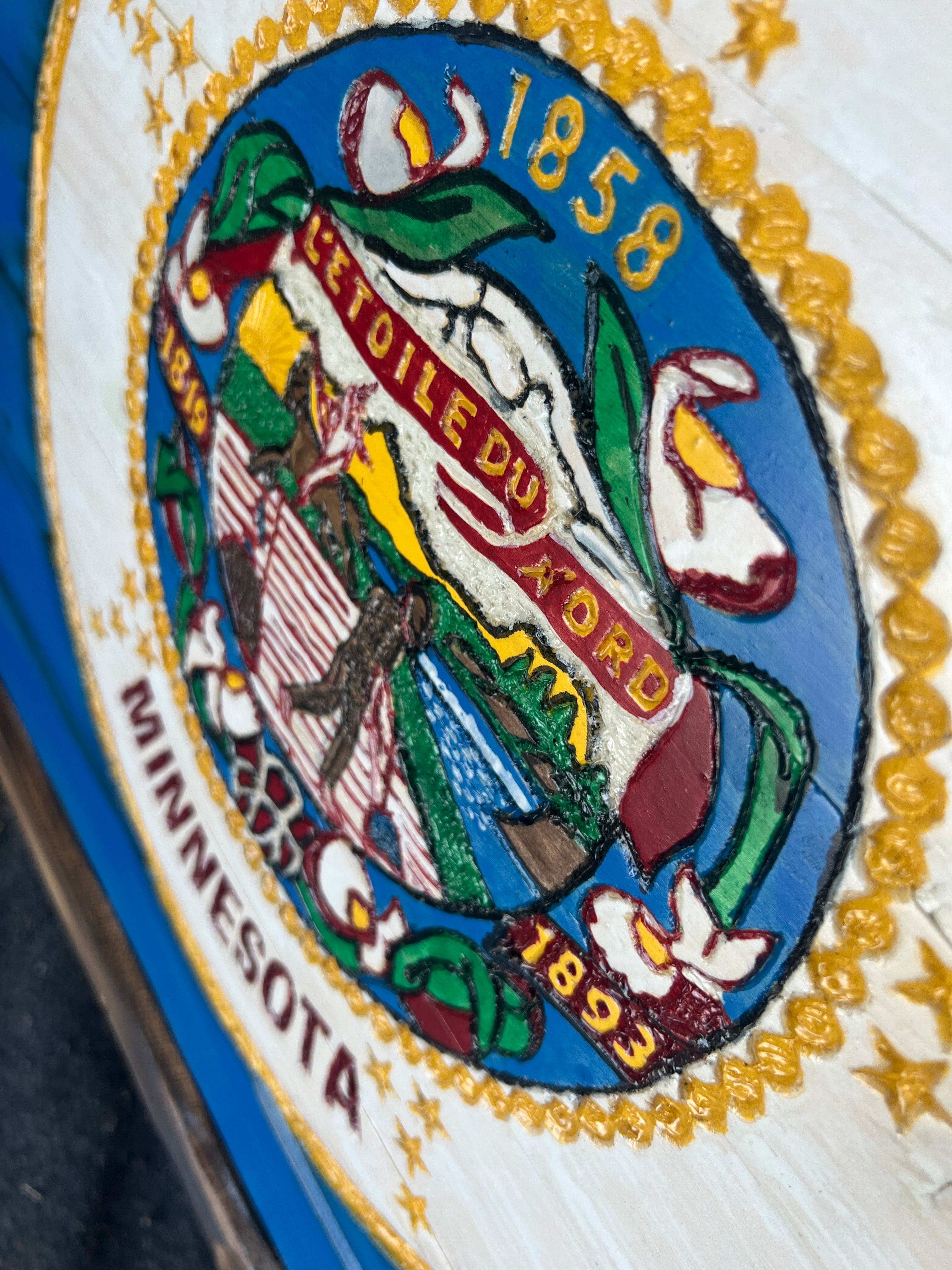 Minnesota Handcarved Wooden Flag
