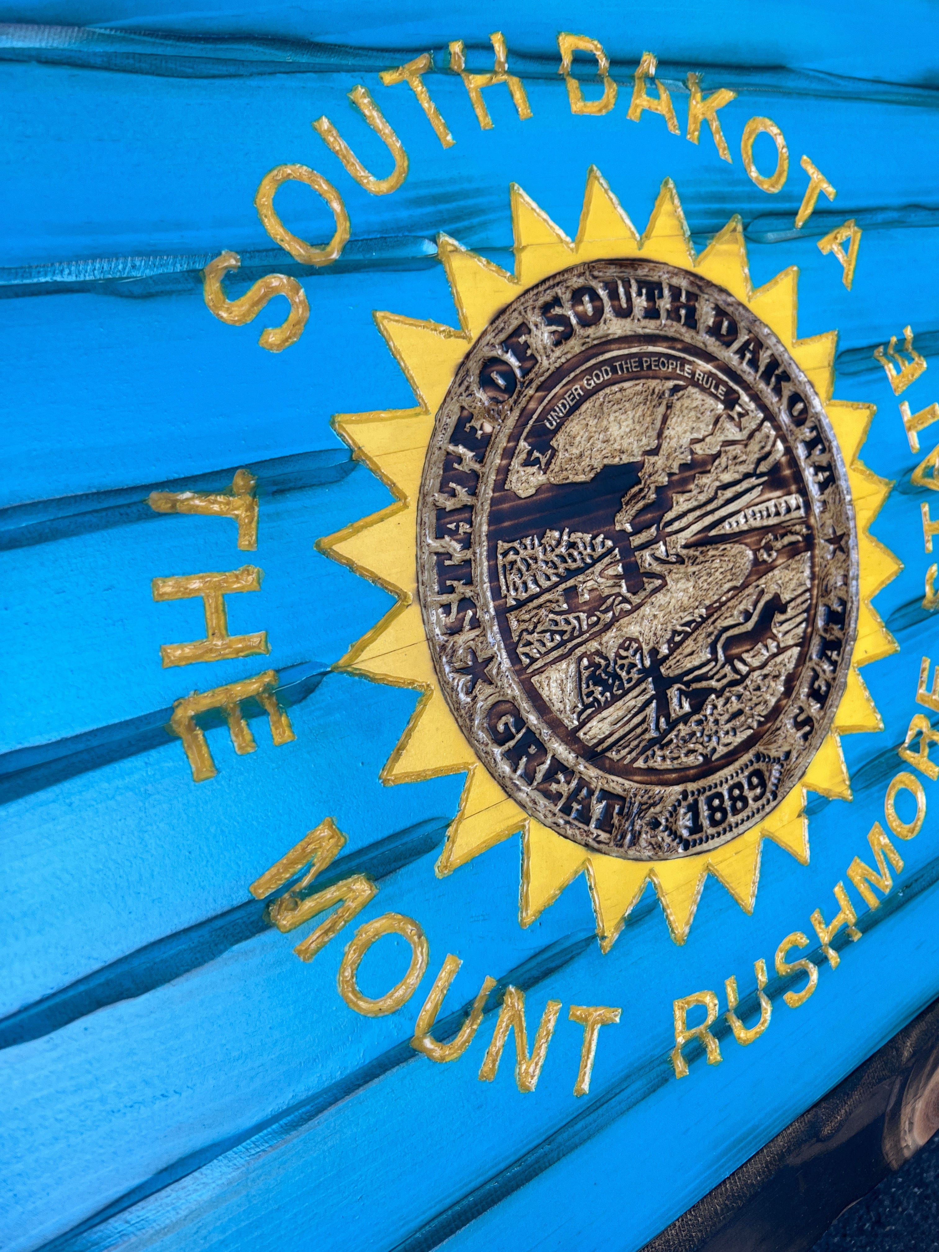 South Dakota Handcarved Wooden Flag