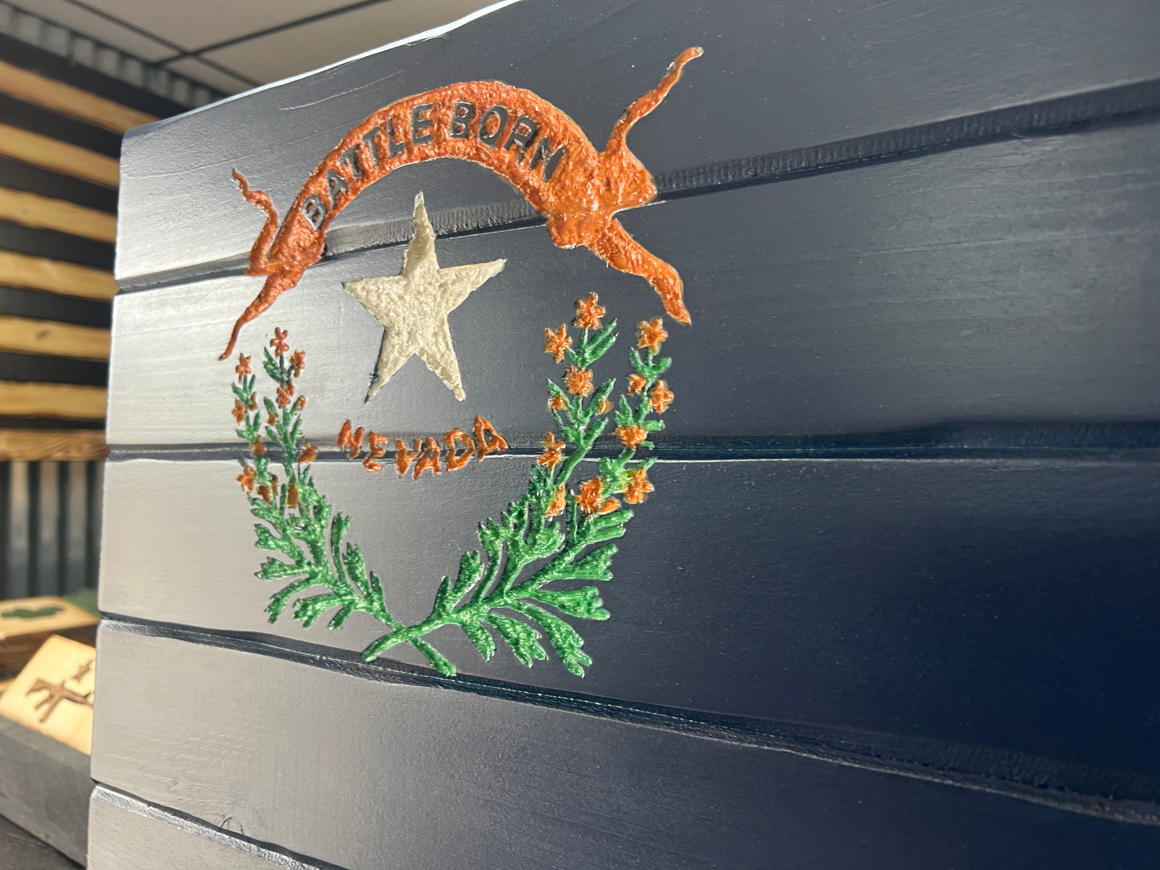 Nevada Handcarved Wooden Flag