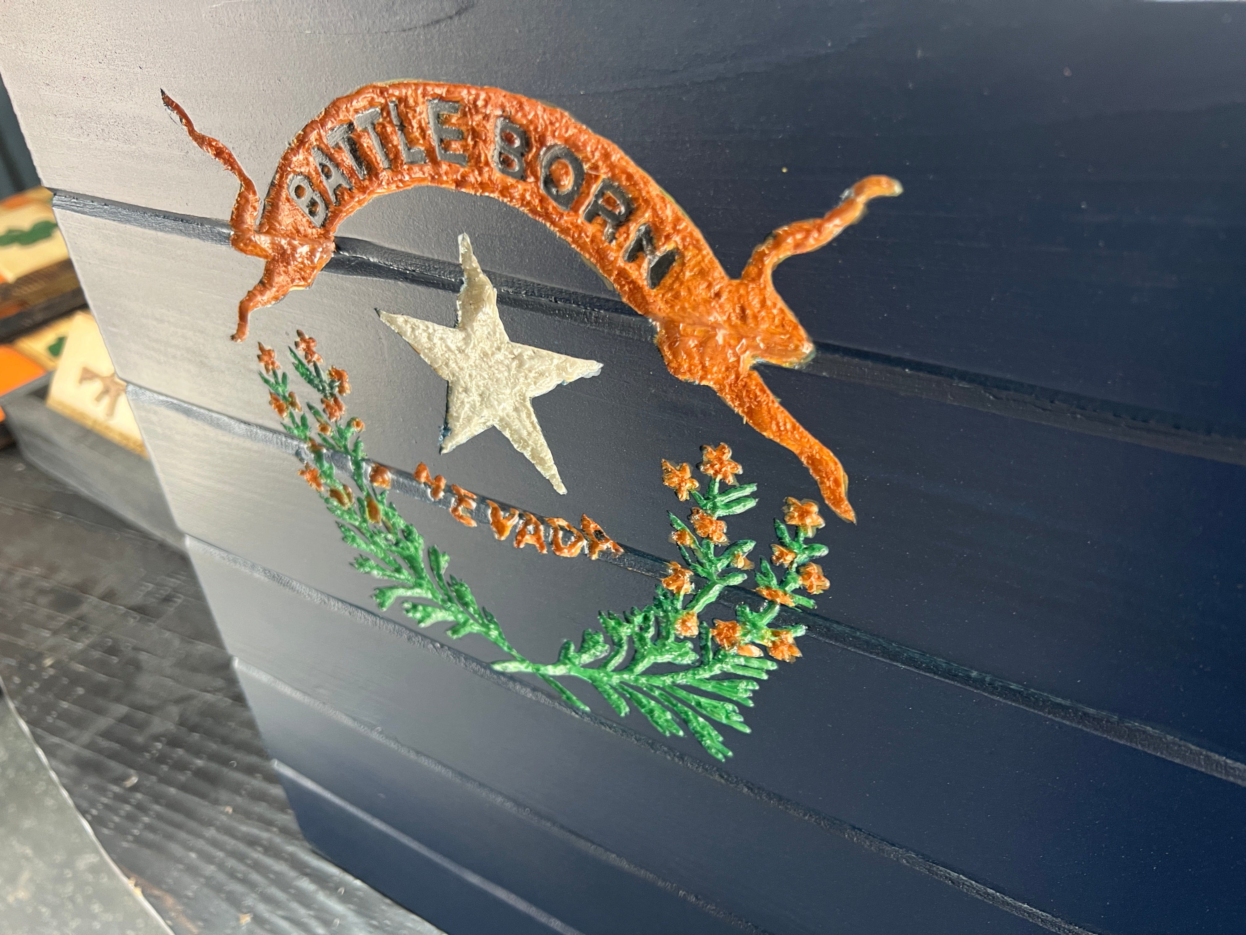 Nevada Handcarved Wooden Flag