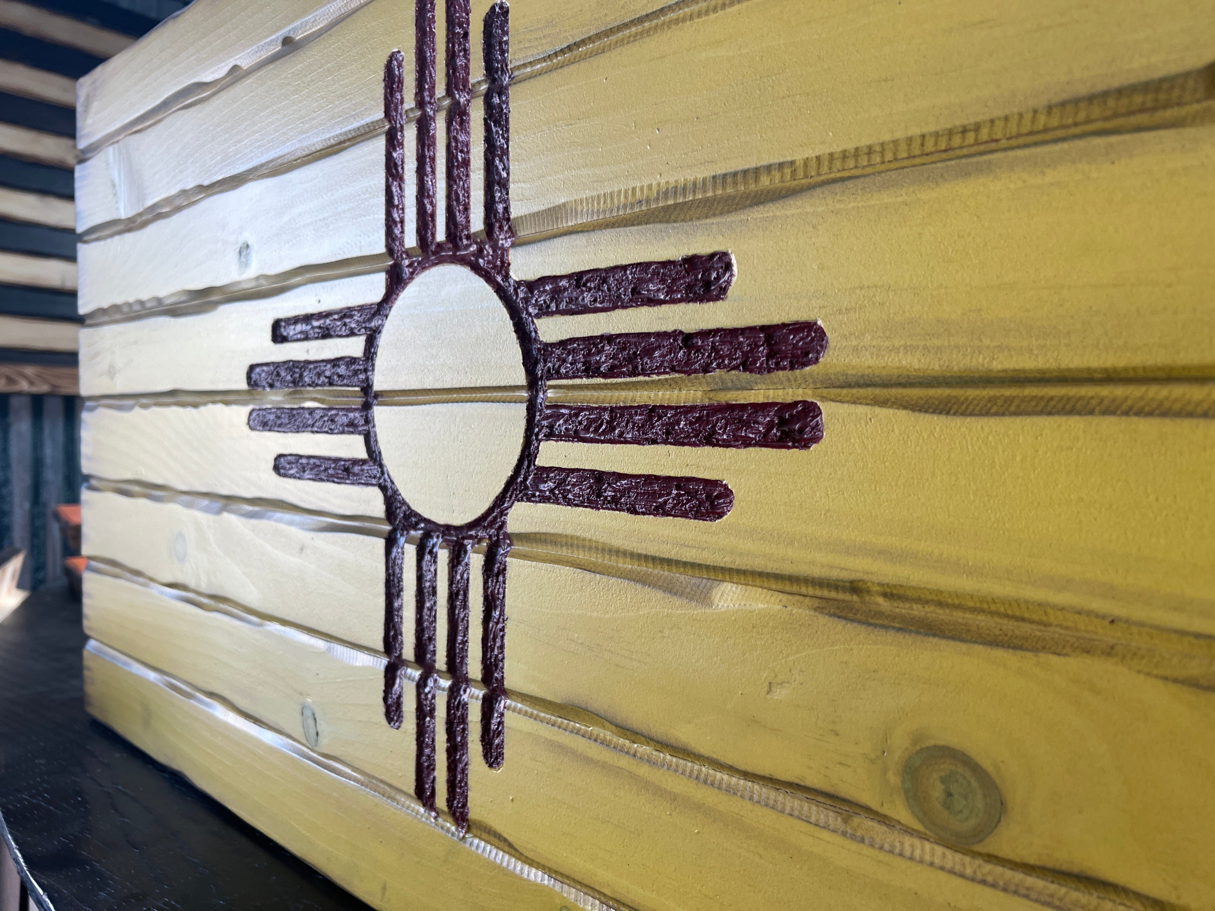 New Mexico Handcarved Wooden State Flag
