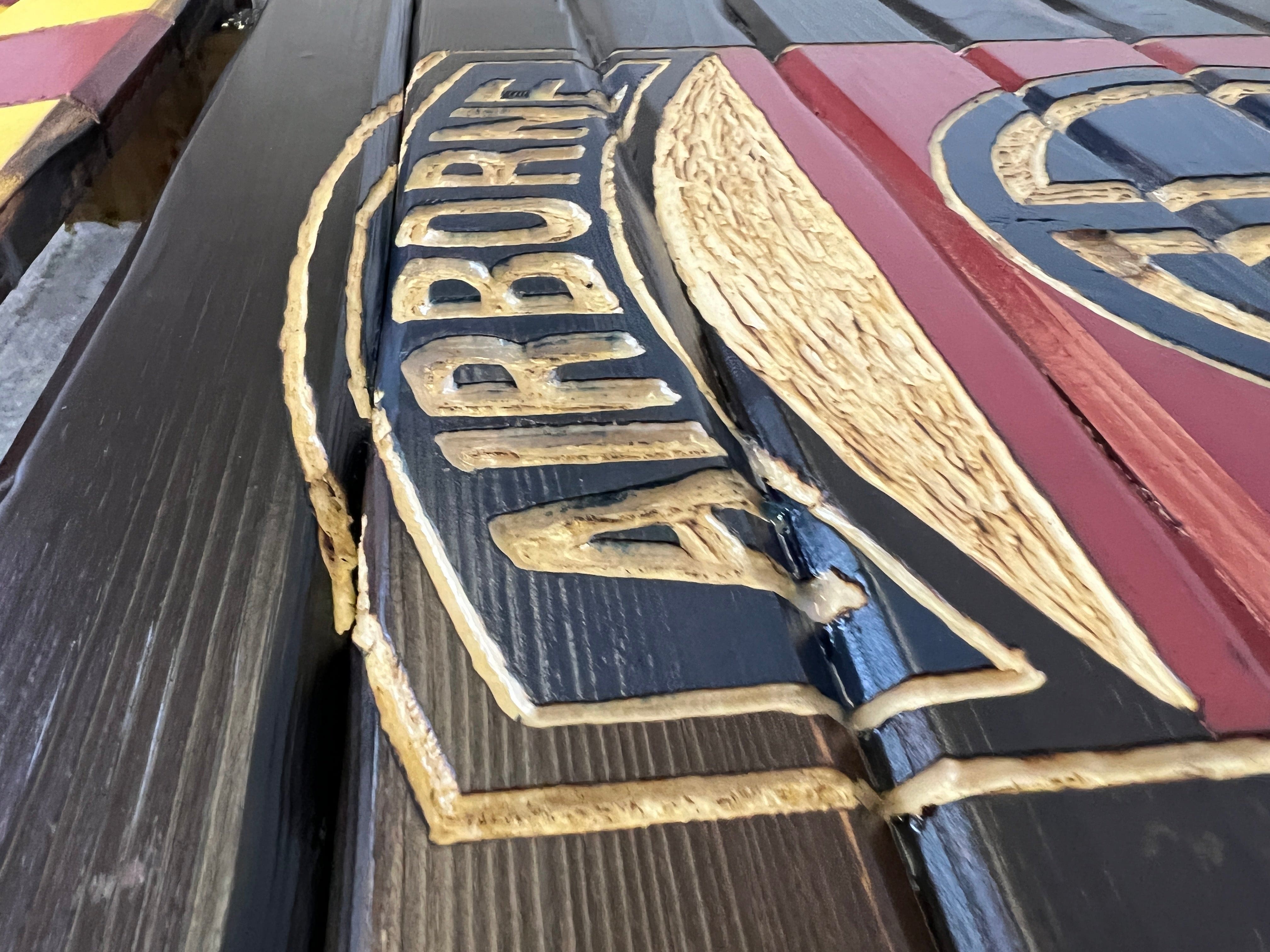 82nd Airborne Handcarved Wooden Flag