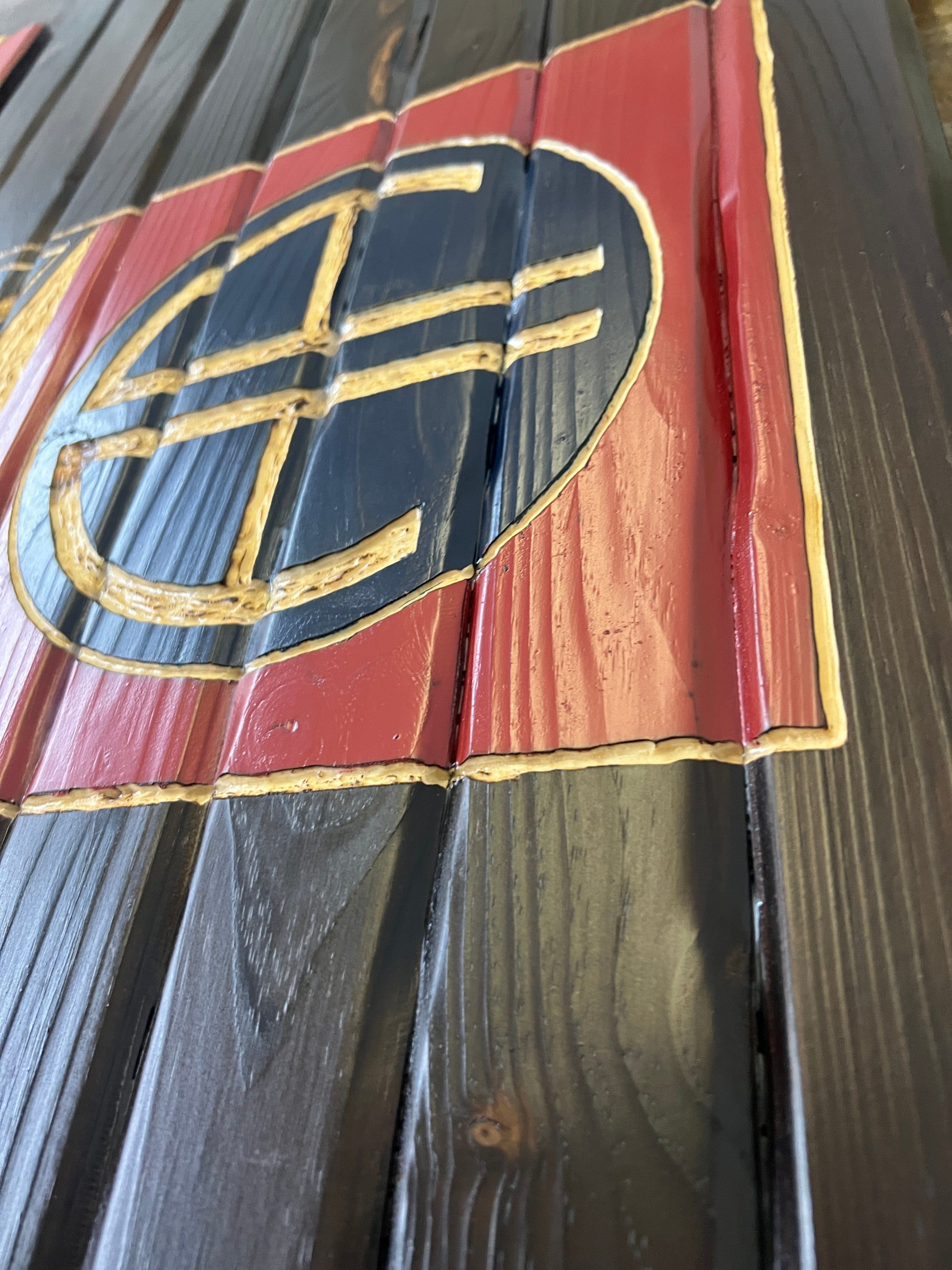 82nd Airborne Handcarved Wooden Flag