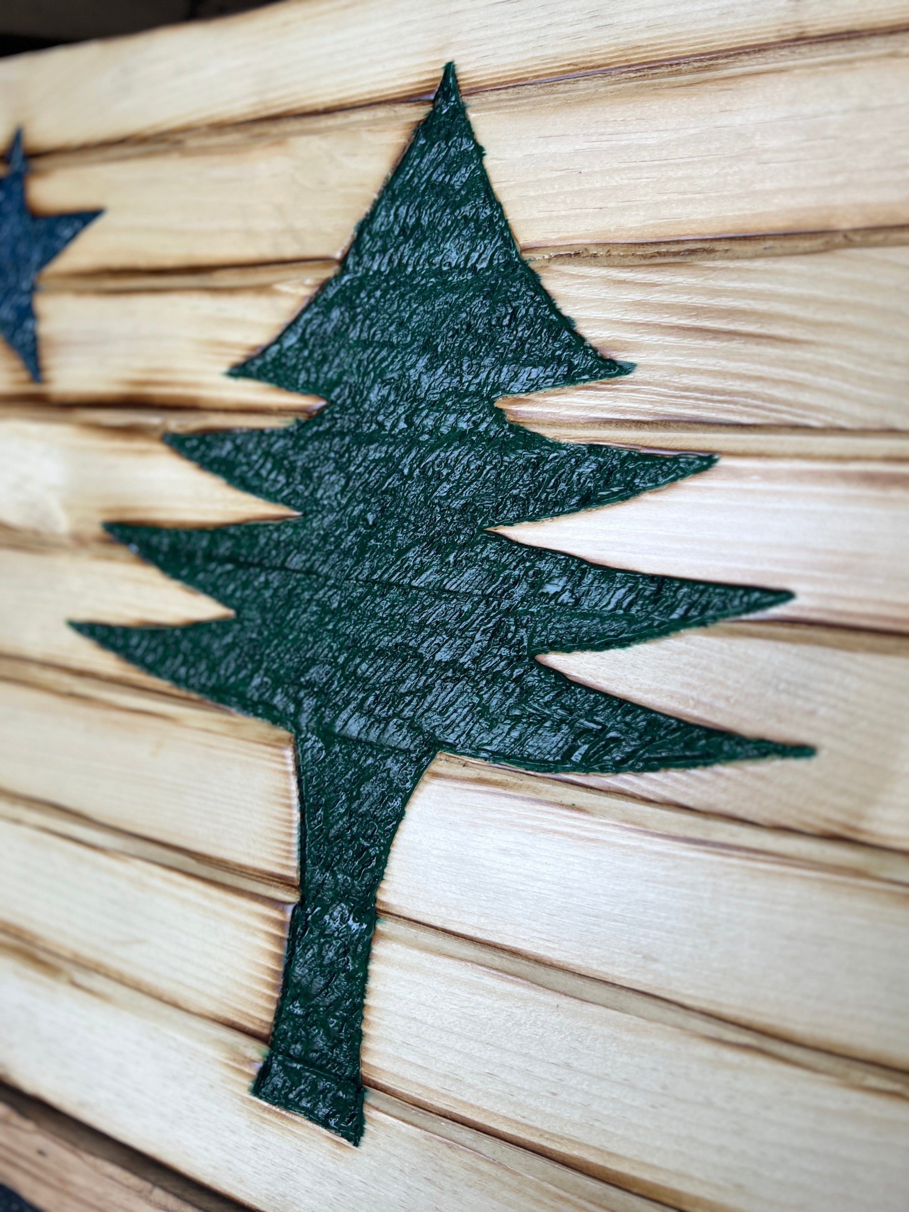 Maine Handcarved Wooden Flag