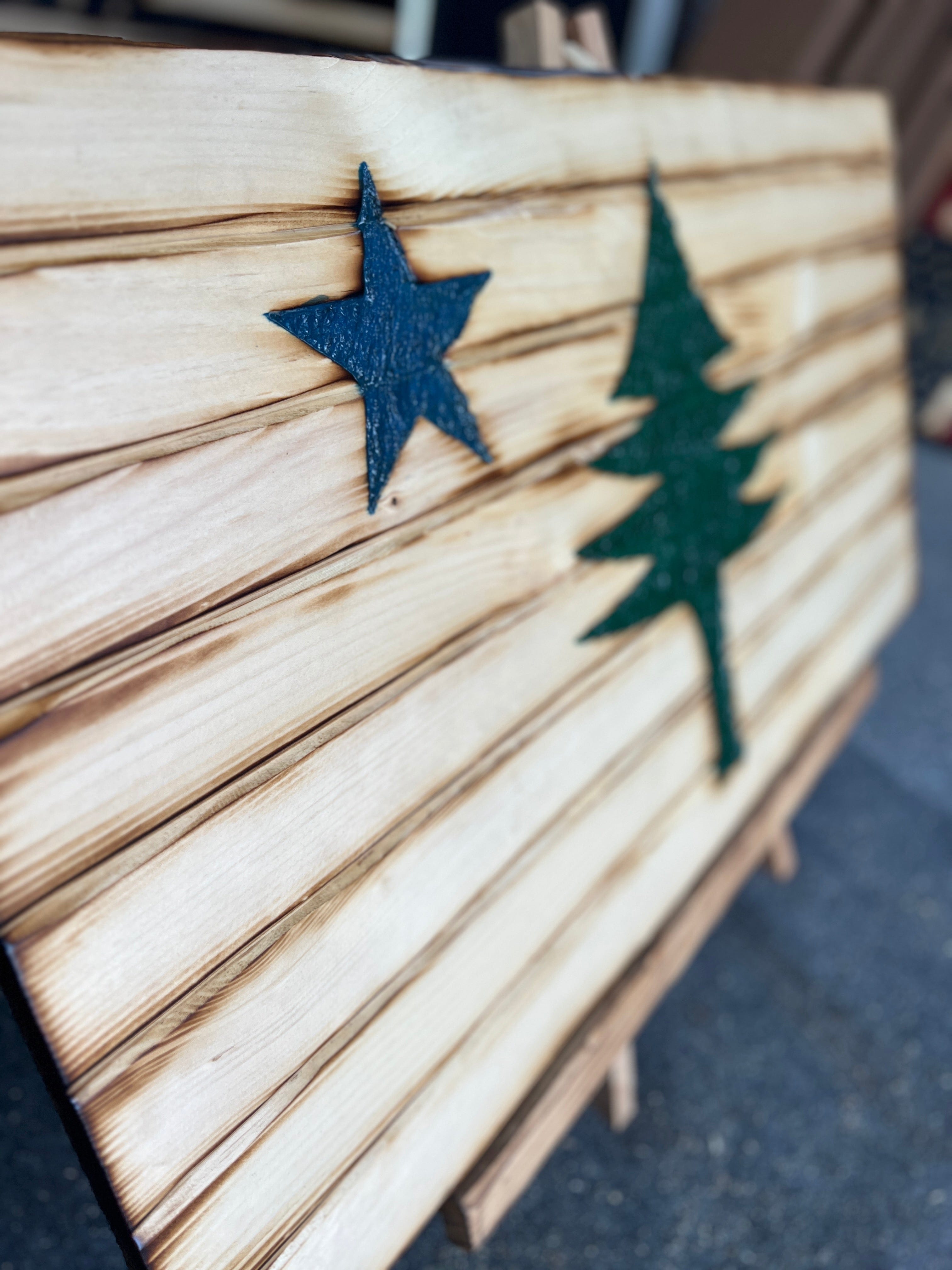 Maine Handcarved Wooden Flag
