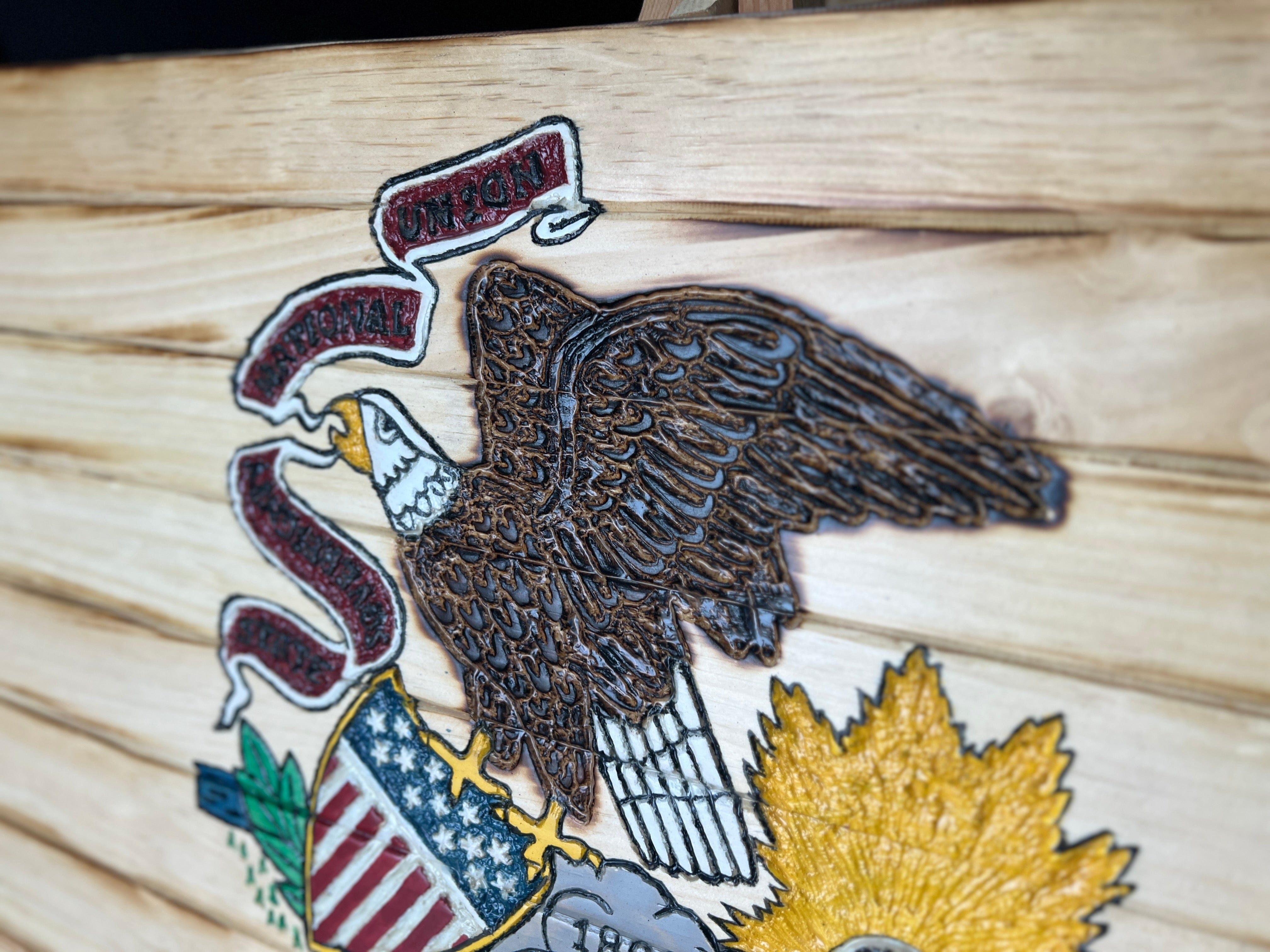 Illinois Handcarved Wooden Flag