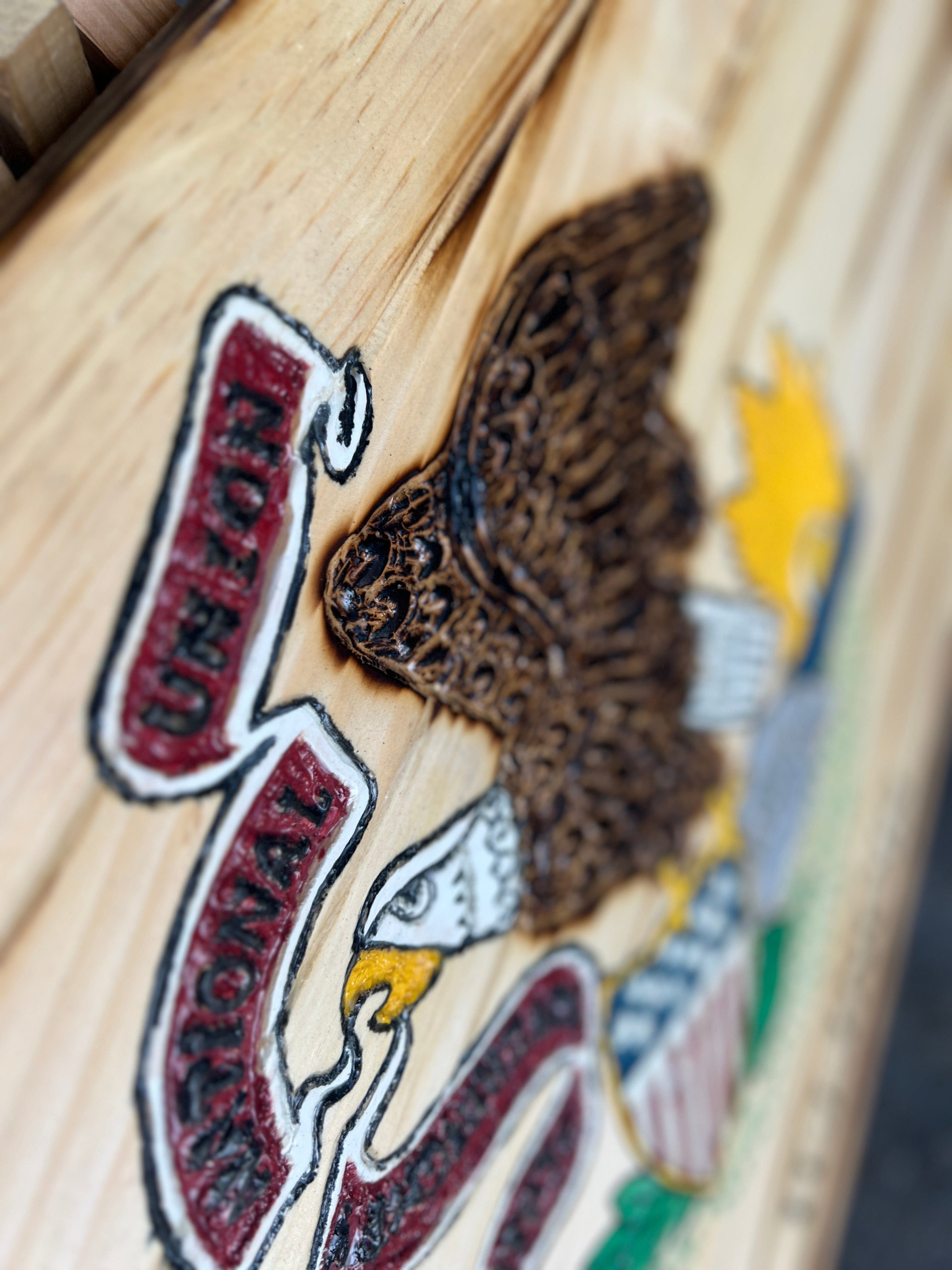 Illinois Handcarved Wooden Flag