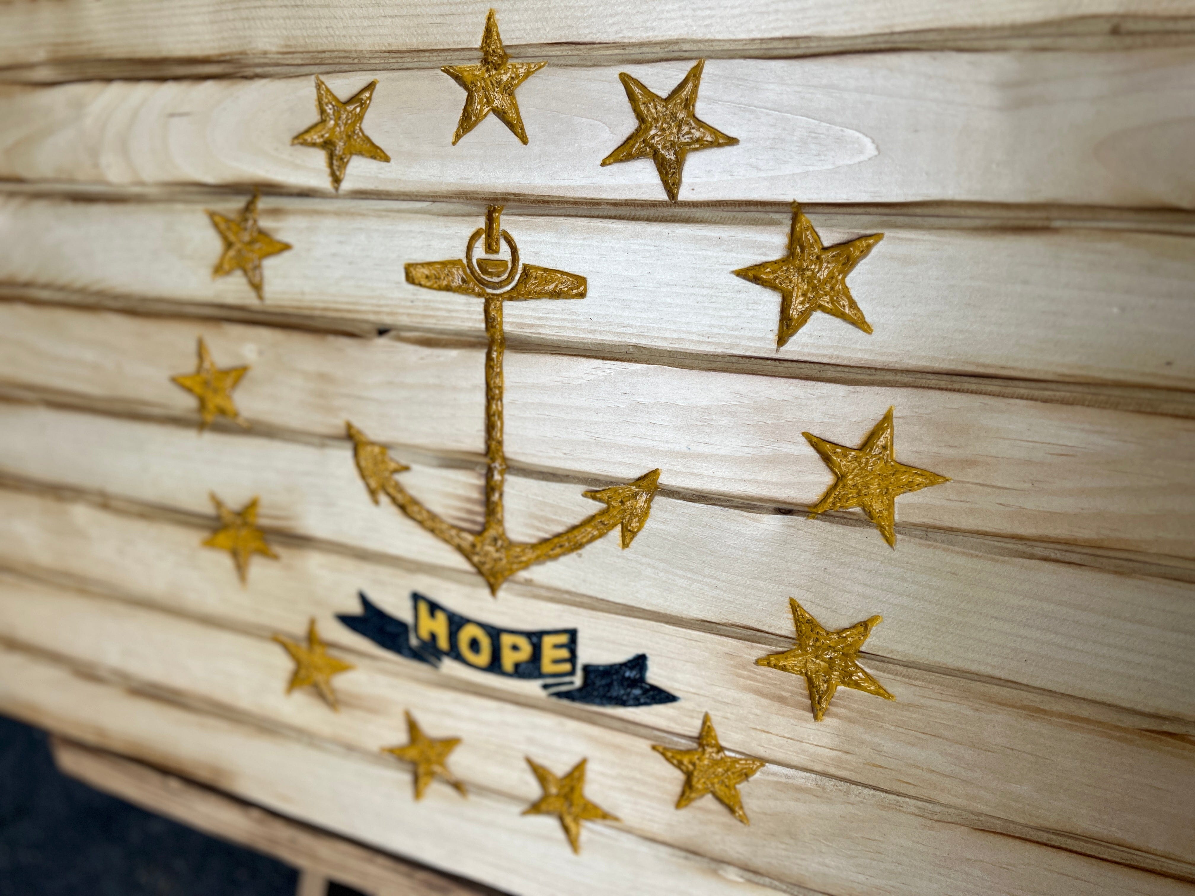 Rhode Island Handcarved Wooden Flag