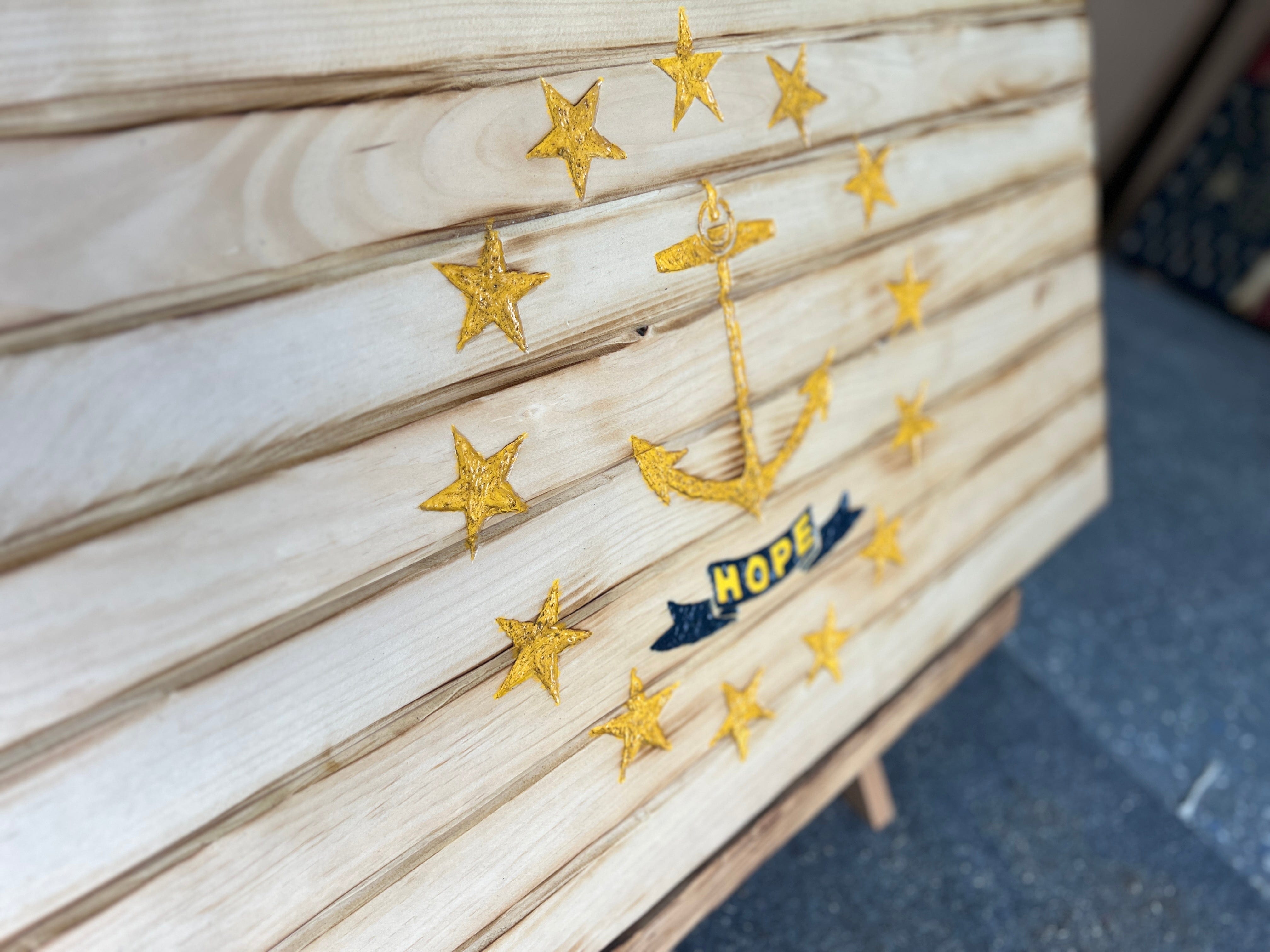 Rhode Island Handcarved Wooden Flag