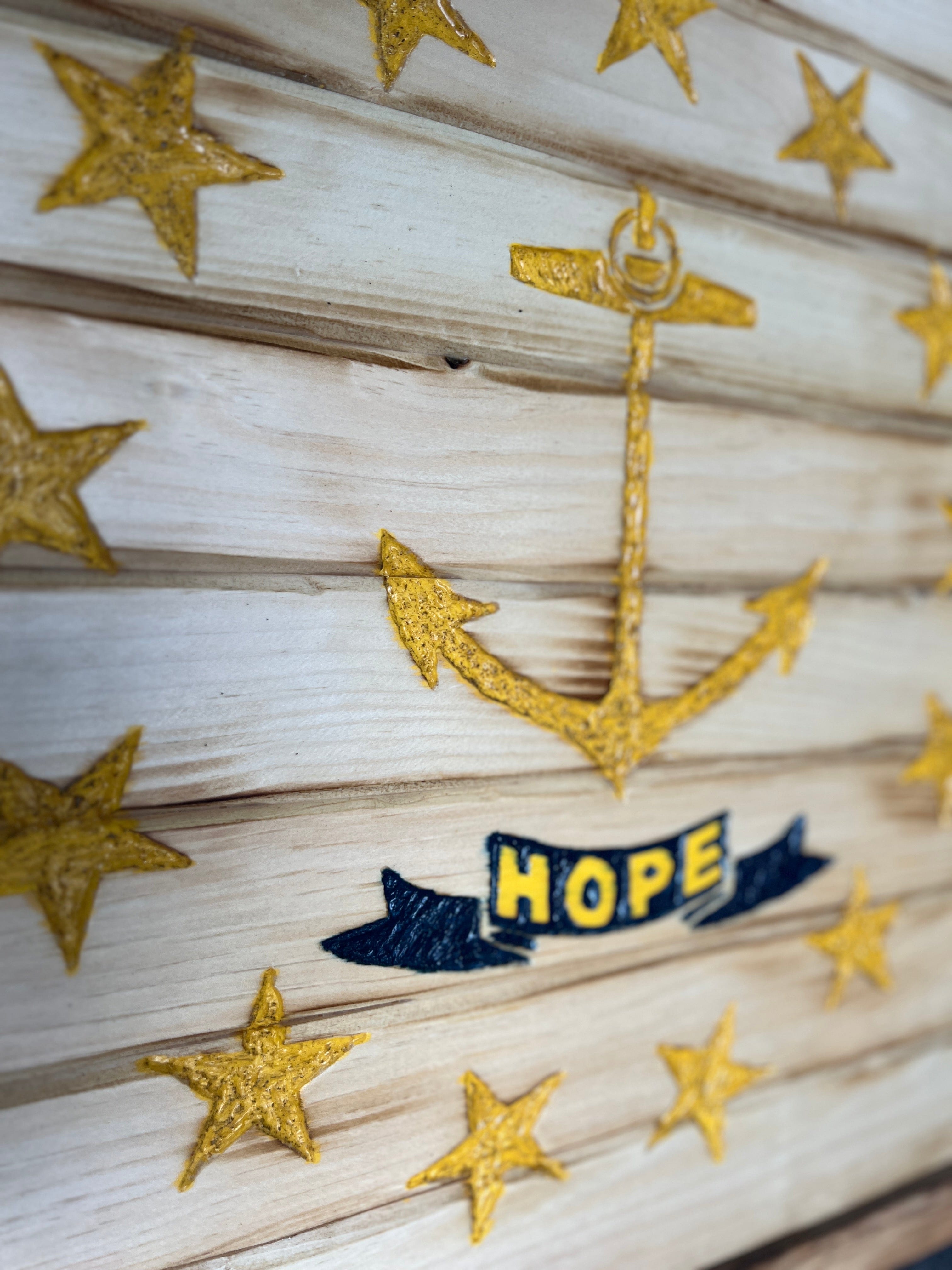 Rhode Island Handcarved Wooden Flag